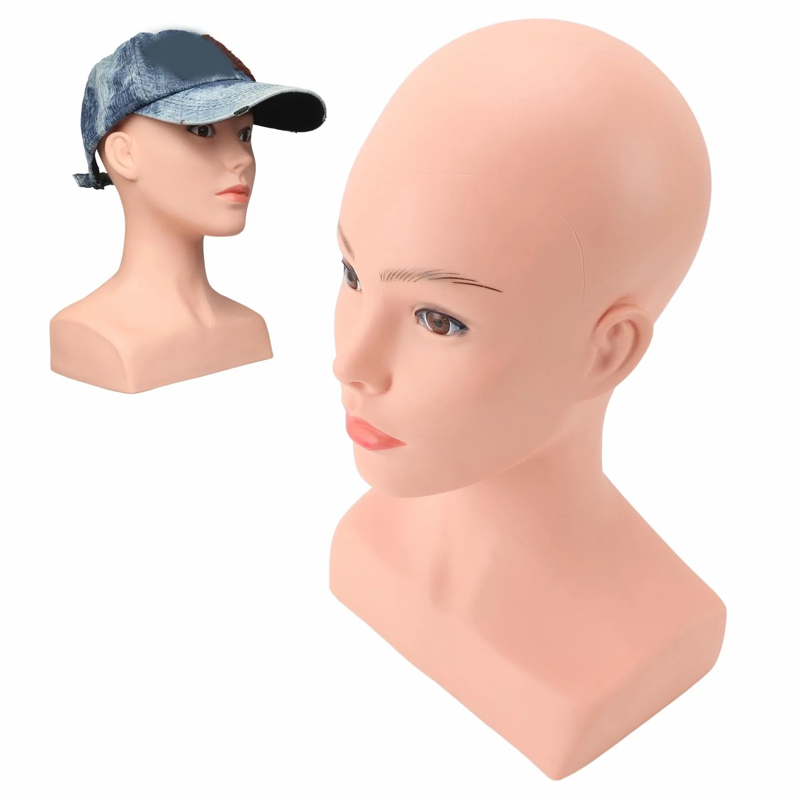 Głowa manekina realistyczna głowa manekina biust peruka stojak na głowę do peruki ekspozycja tworzenie stylizacji, kobieca łysa głowa manekina z ramieniem PVC profesjonalna kosmetologia makijaż twarzy