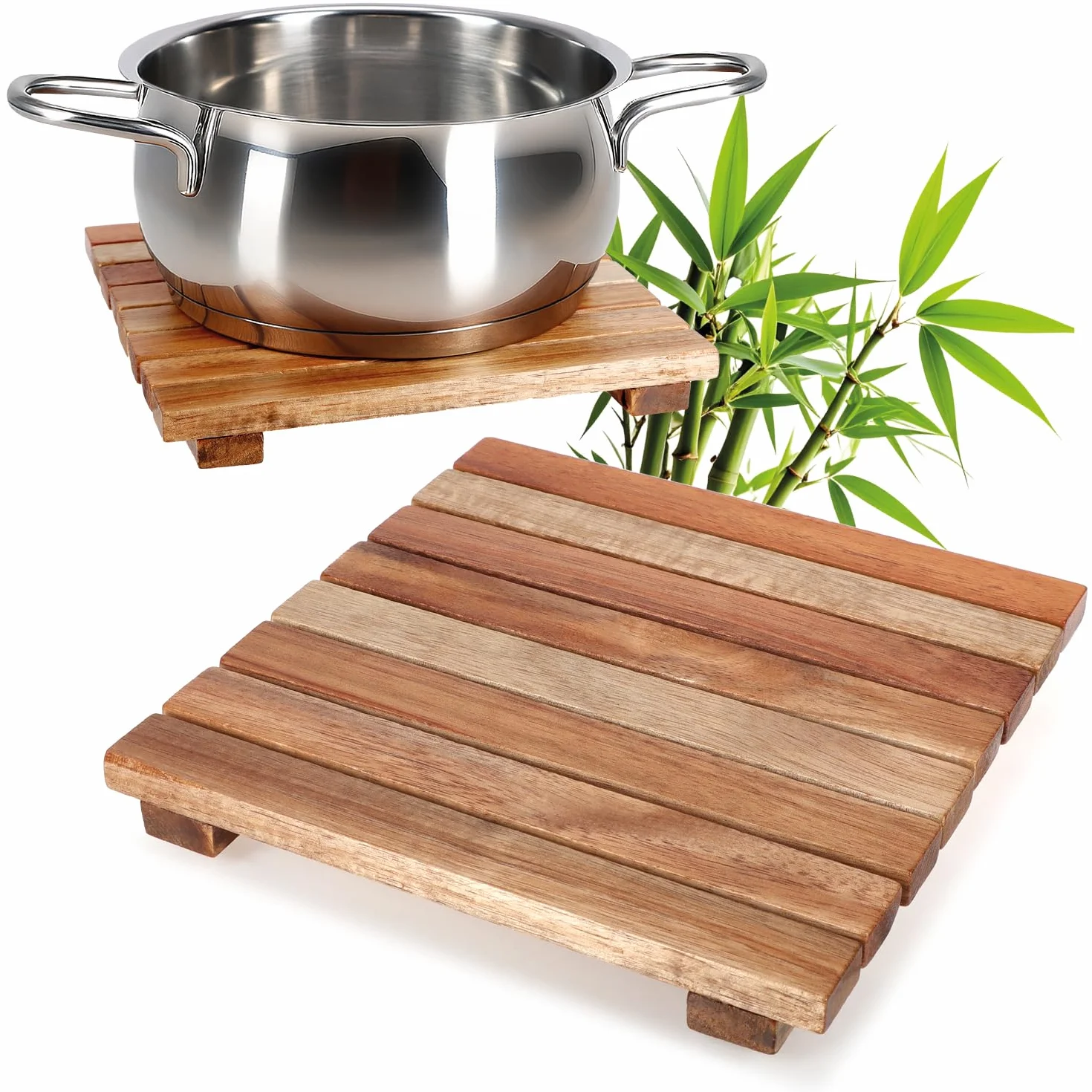 COM-FOUR® Podkładka pod garnek z bambusa Ø18cm 2 sztuki naturalna osłona termiczna