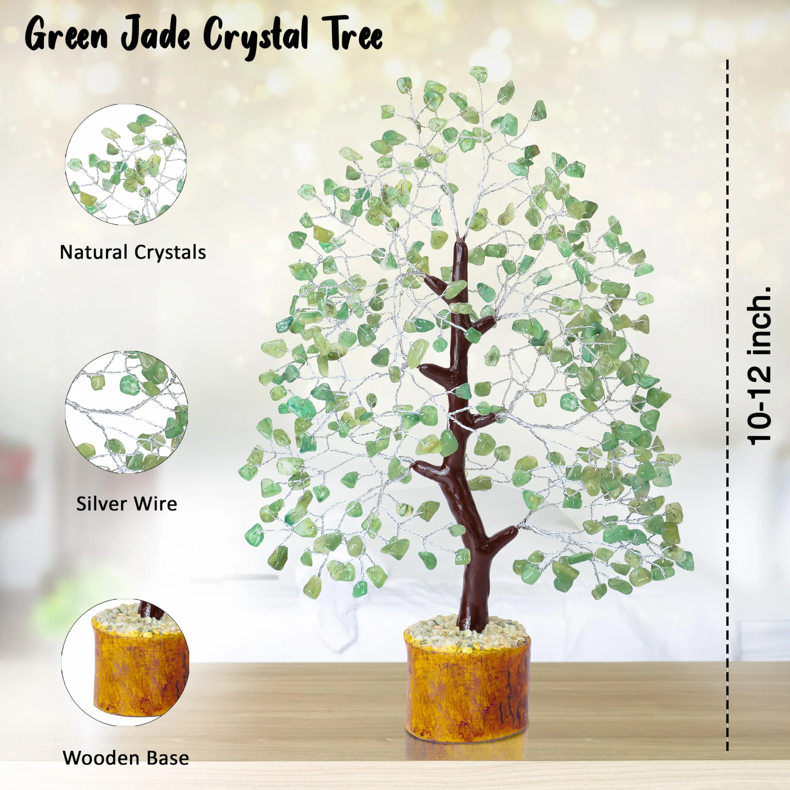 Crocon Green Jade Gemstone Money Tree Feng Shui Bonsai 10-12 Inch