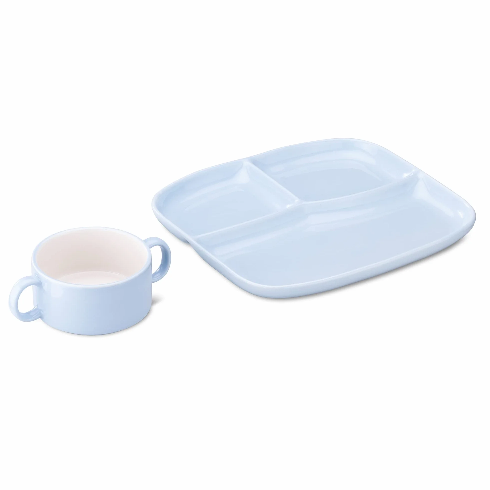 Navaris Zestaw talerzy do zupy i kanapek - wielokomorowy talerz na kanapki, niebieski baby blue ceramika i nadaje się do kuchenki mikrofalowej, miska 10 x 5 cm, talerz 27 x 24 cm