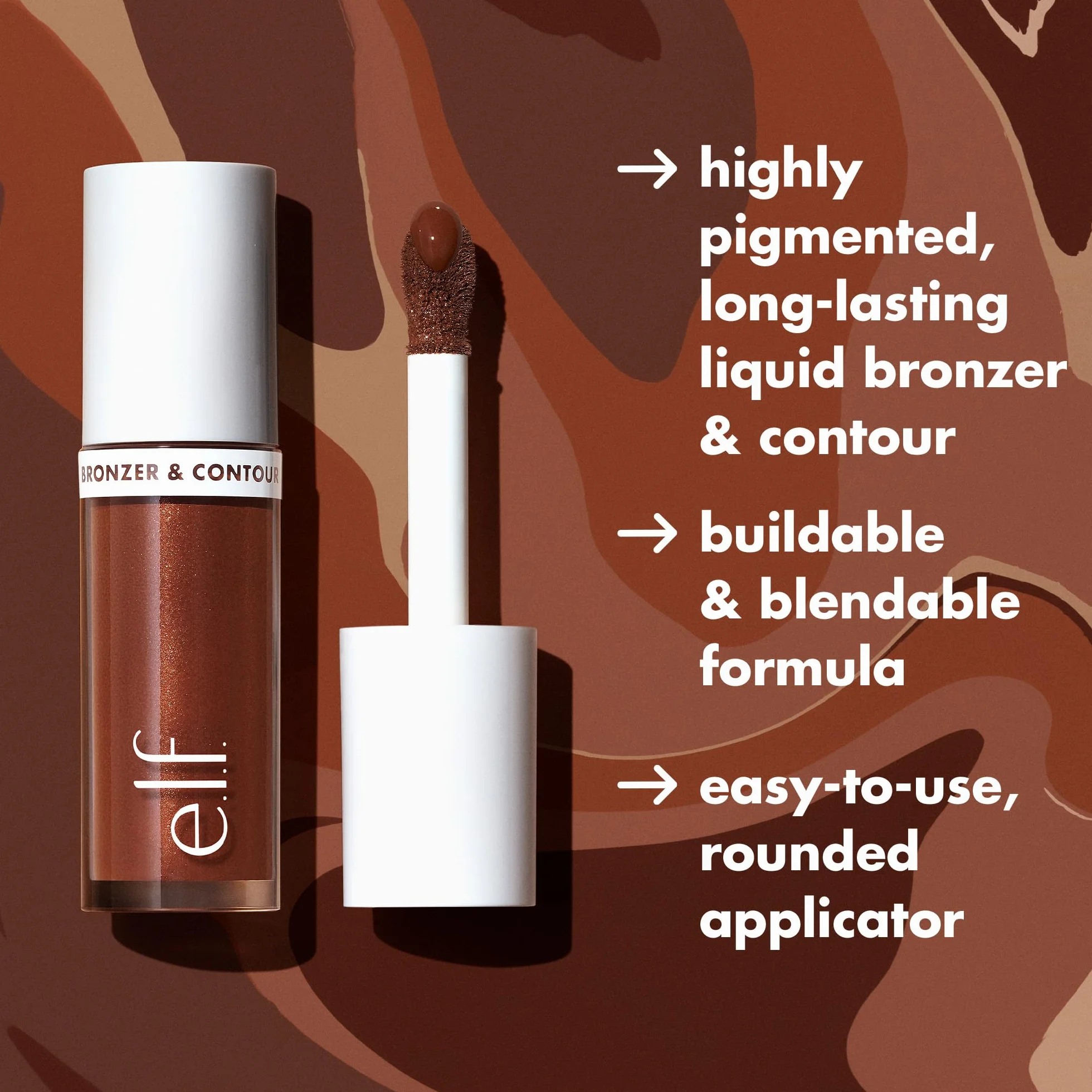 e.l.f. Camo Liquid bronzer i kontur, wysoko pigmentowany, naturalny blask, widoczna tekstura, długotrwały, zaokrąglony aplikator, wegański i nietestowany na zwierzętach, 2 Fair/Light