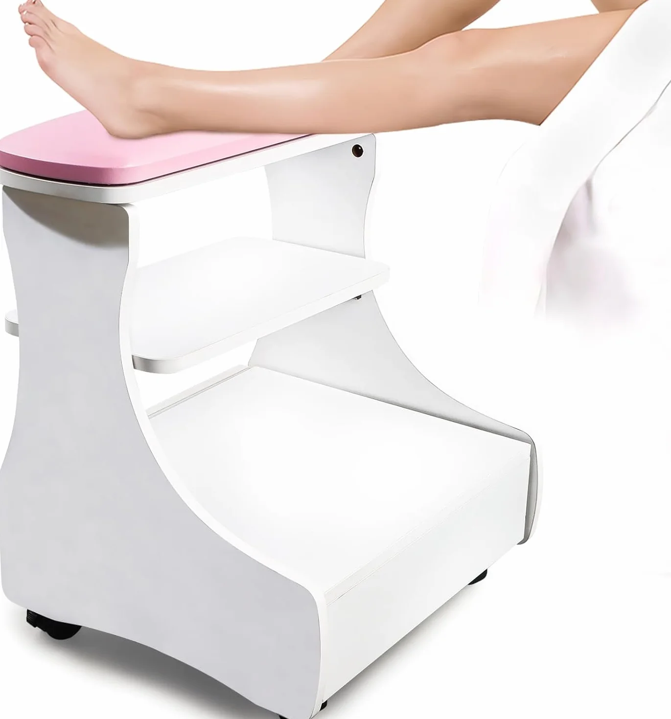 Kalolary Pedicure Foot Rest, Manicure Foot Rest with Wheels Pu Skórzana domowa piękno podnóżka podnośnik stołek stołowy do łatwego użycia salonu domowego