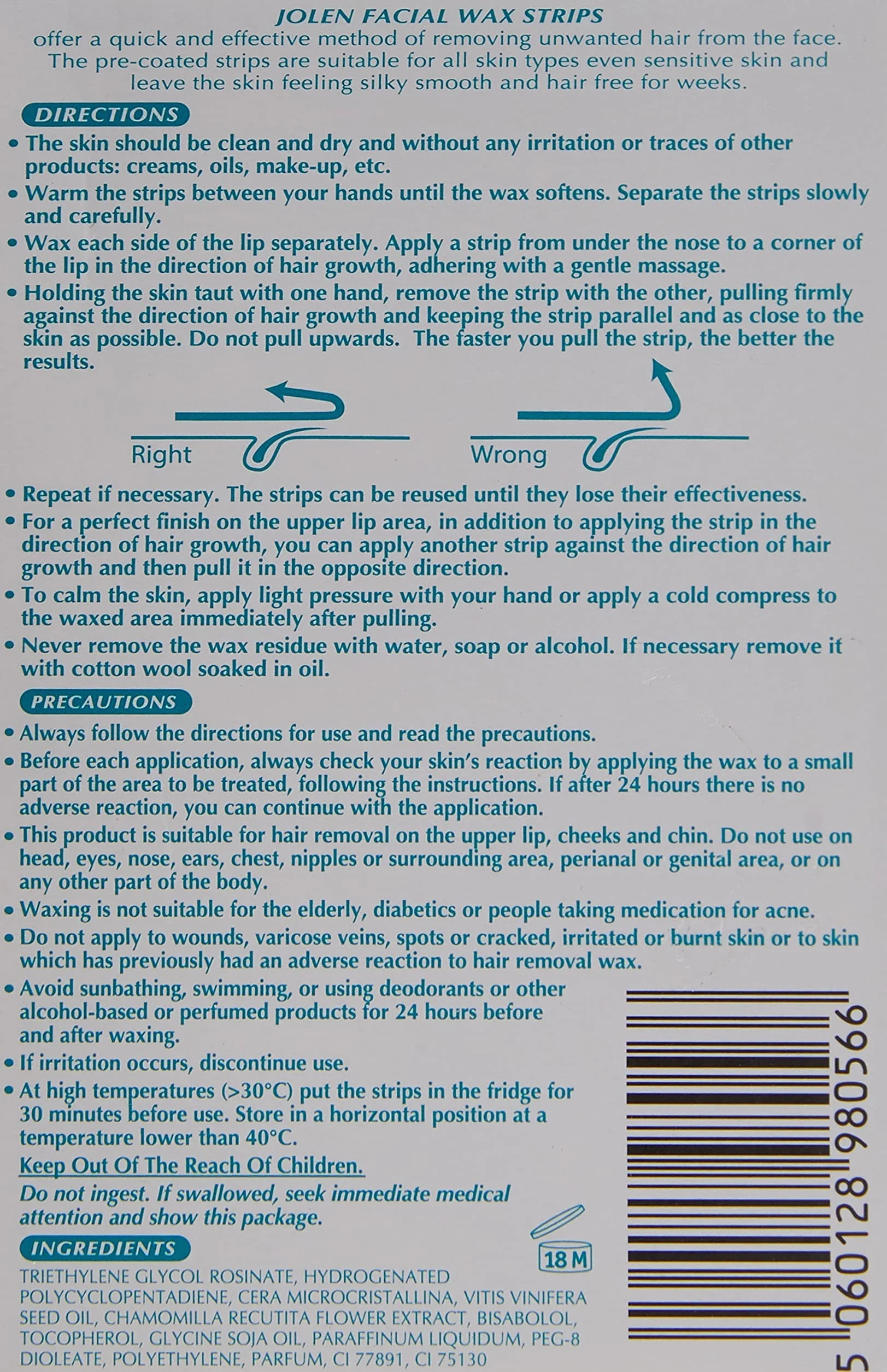 Jolen Wax Strips 16 Sensitive Skin Strips