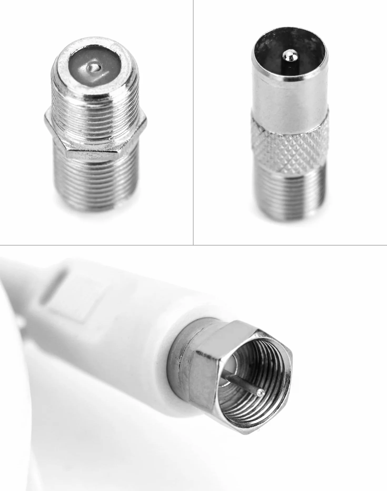 QWORK® Sat rozproszony, 2-drożny split, do systemów satelitarnych, w tym adapter + kabel + 2 x wtyk F do wtyku koncentrycznego + 3 x gniazdo F do złącza koncentrycznego