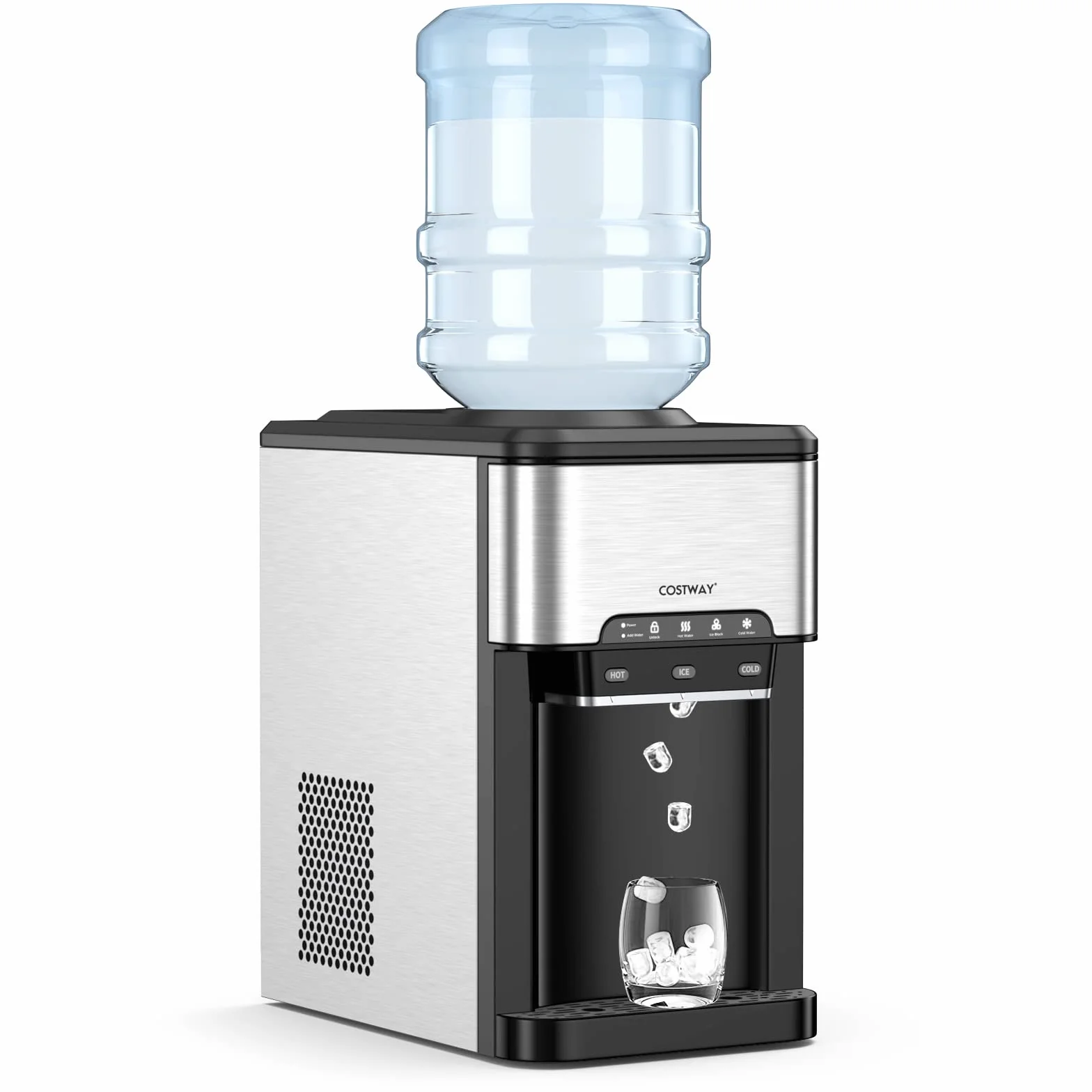 COSTWAY Maszyna do kostek lodu z gorącą i zimną wodą, 3 l, 19 kg/dzień