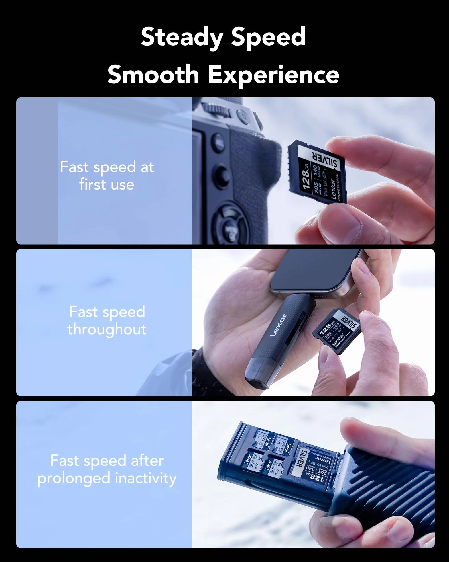 Lexar Karta SD Professional SILVER 128 GB 2 sztuki, odczyt do 205 MB/s, zapis 140 MB/s, karta pamięci SDXC UHS-I, klasa 10, U3, V30, karta SD dla profesjonalnych fotografów, kamerzystów, entuzjastów