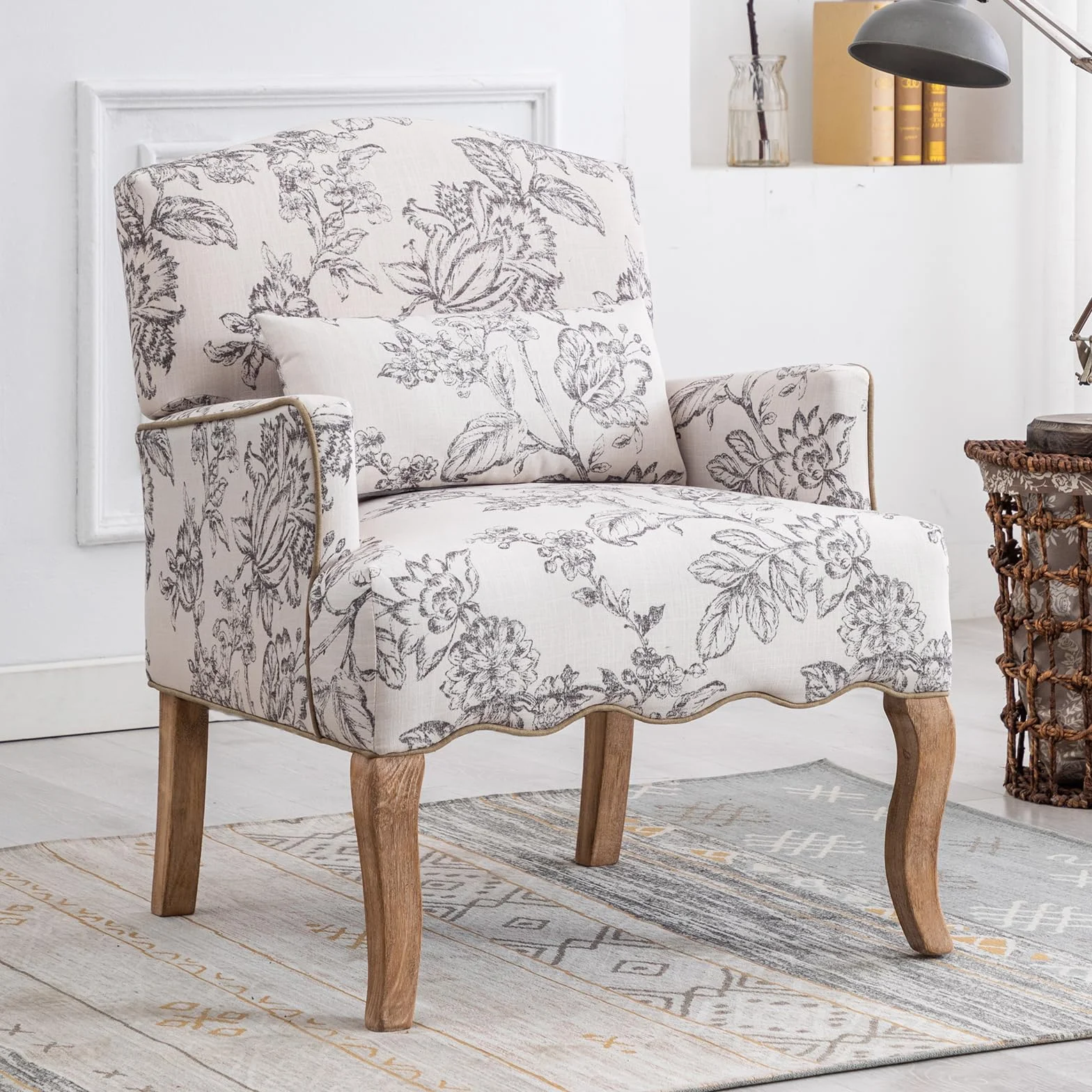 chairus Lniana sofa krzesło retro tapicerowane z drewnianymi nogami (beżowy)