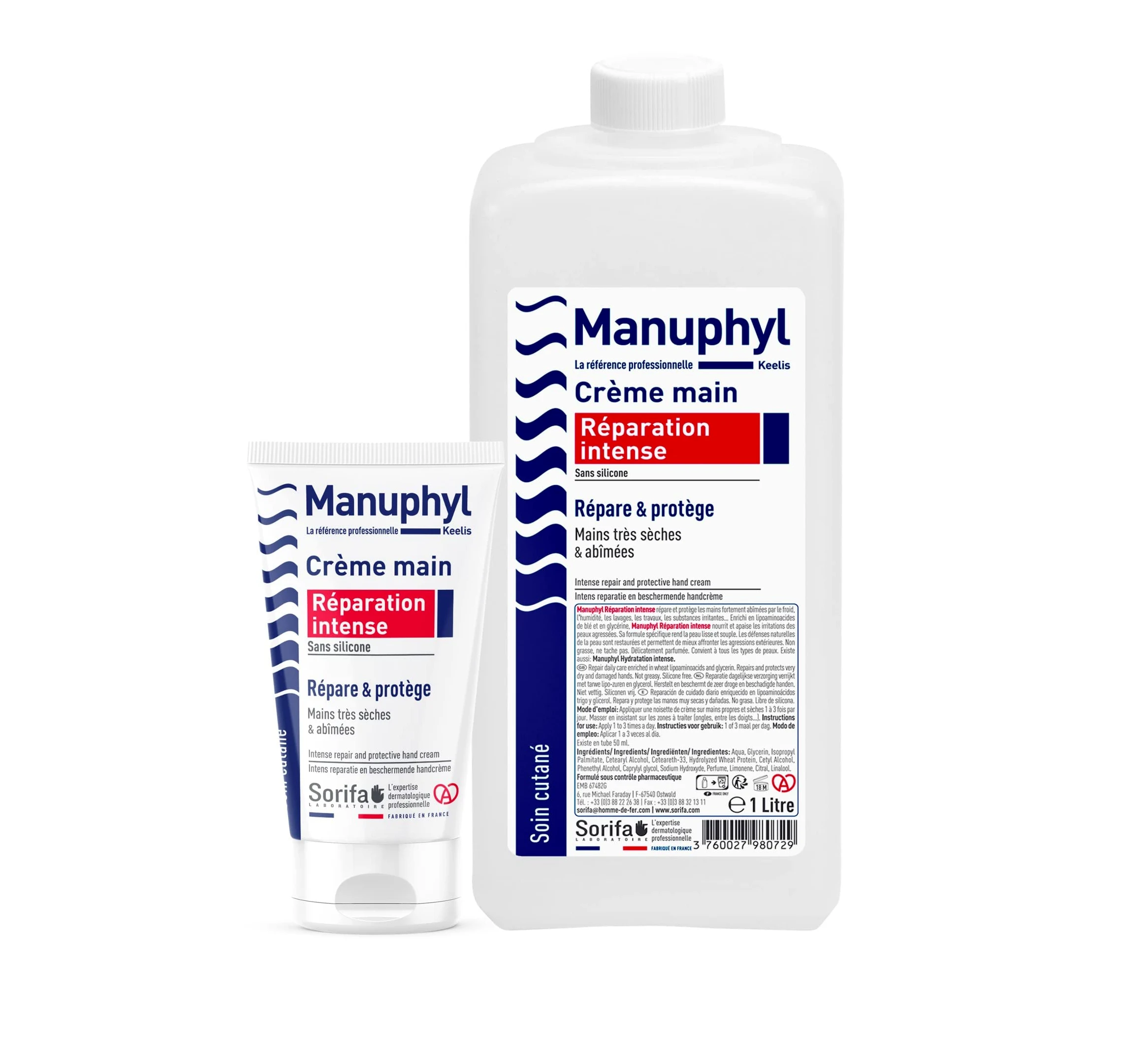 Zestaw 6 Manuphyl Intensywna naprawa Krem do rąk - Naprawia i chroni - Bardzo suche i zniszczone dłonie - Niskotłuszczowy, lekko pachnący, wzbogacony o glicerynę i białko pszenicy - Tuba 50 ml