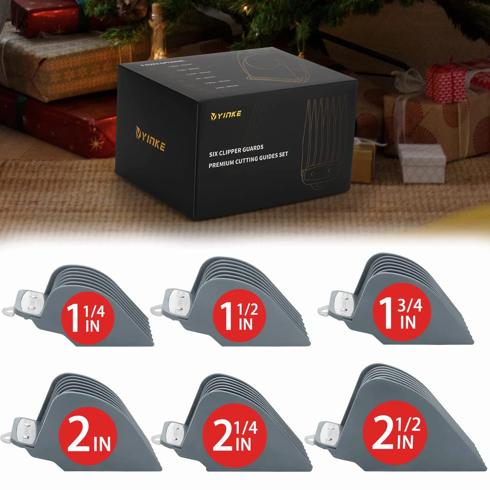 Yinke trymer do brody z klipsem 6 snijlengtes 32-64 mm zestaw opzetkam 6 sztuk szary