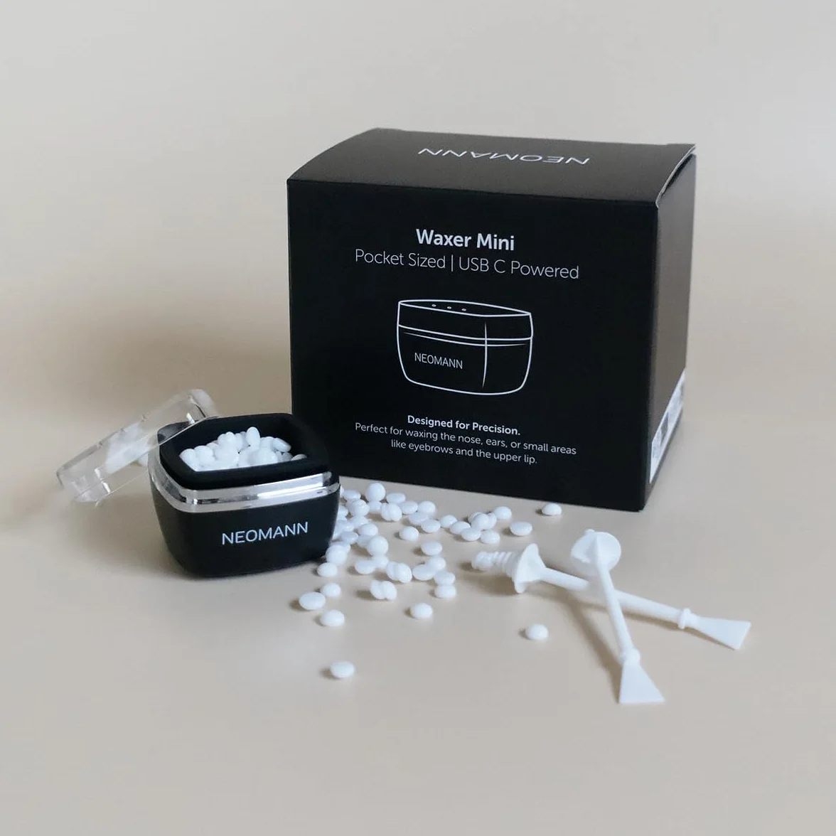 Waxer Mini zestaw do usuwania włosów z twarzy, brwi i nosa – Waxer Mini podgrzewacz wosku z 100 g pereł woskowych, aplikatorami, ochroną wosku i etui