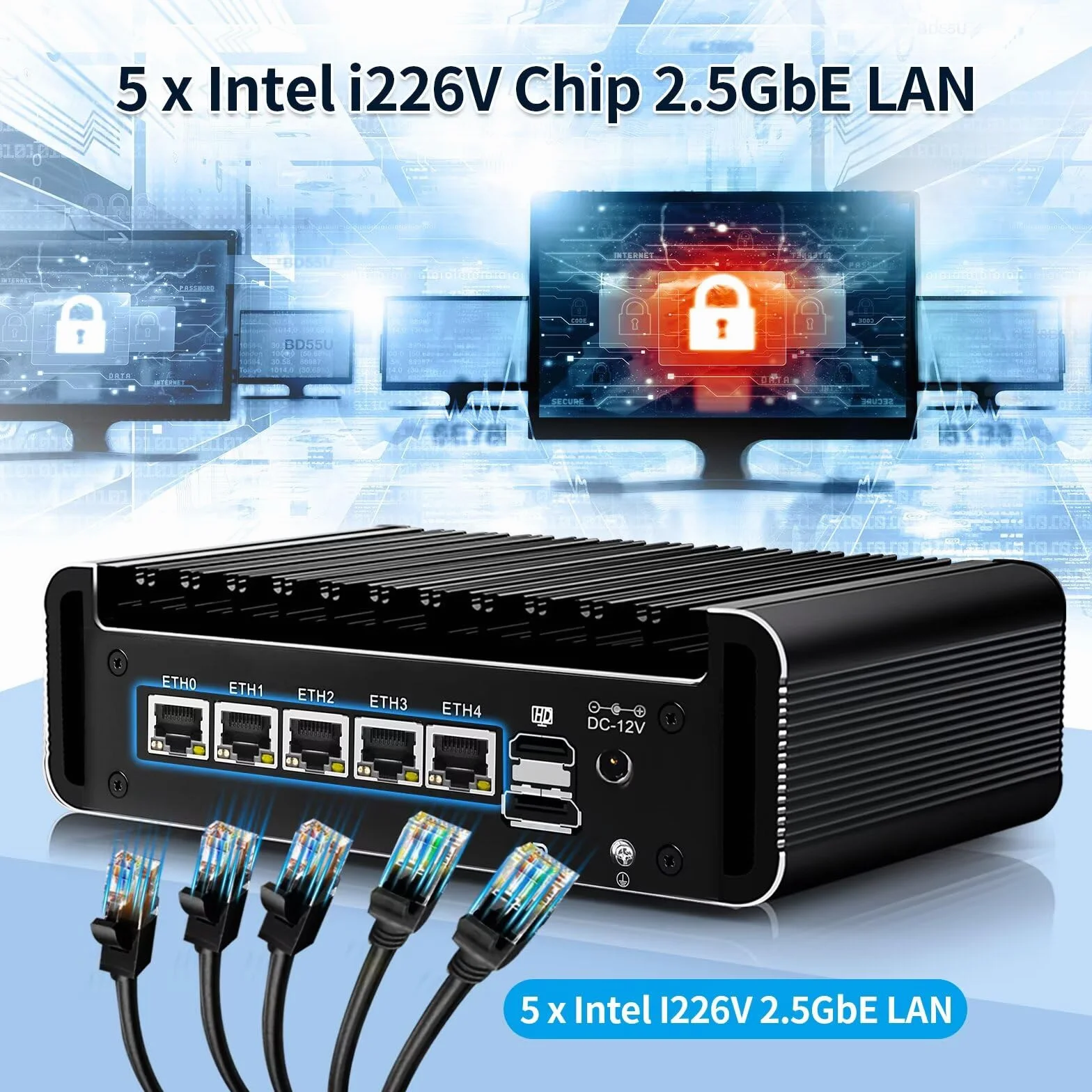 Firewall Mini PC J6413 4-rdzeniowy, 5 x i226V 2.5GbE LAN bez wentylatora OPNsense Micro Appliance, Barebone, AES-NI, HD+DP+USB-C 3 wyświetlacz przemysłowy sprzęt komputerowy, 2 x RS232 COM