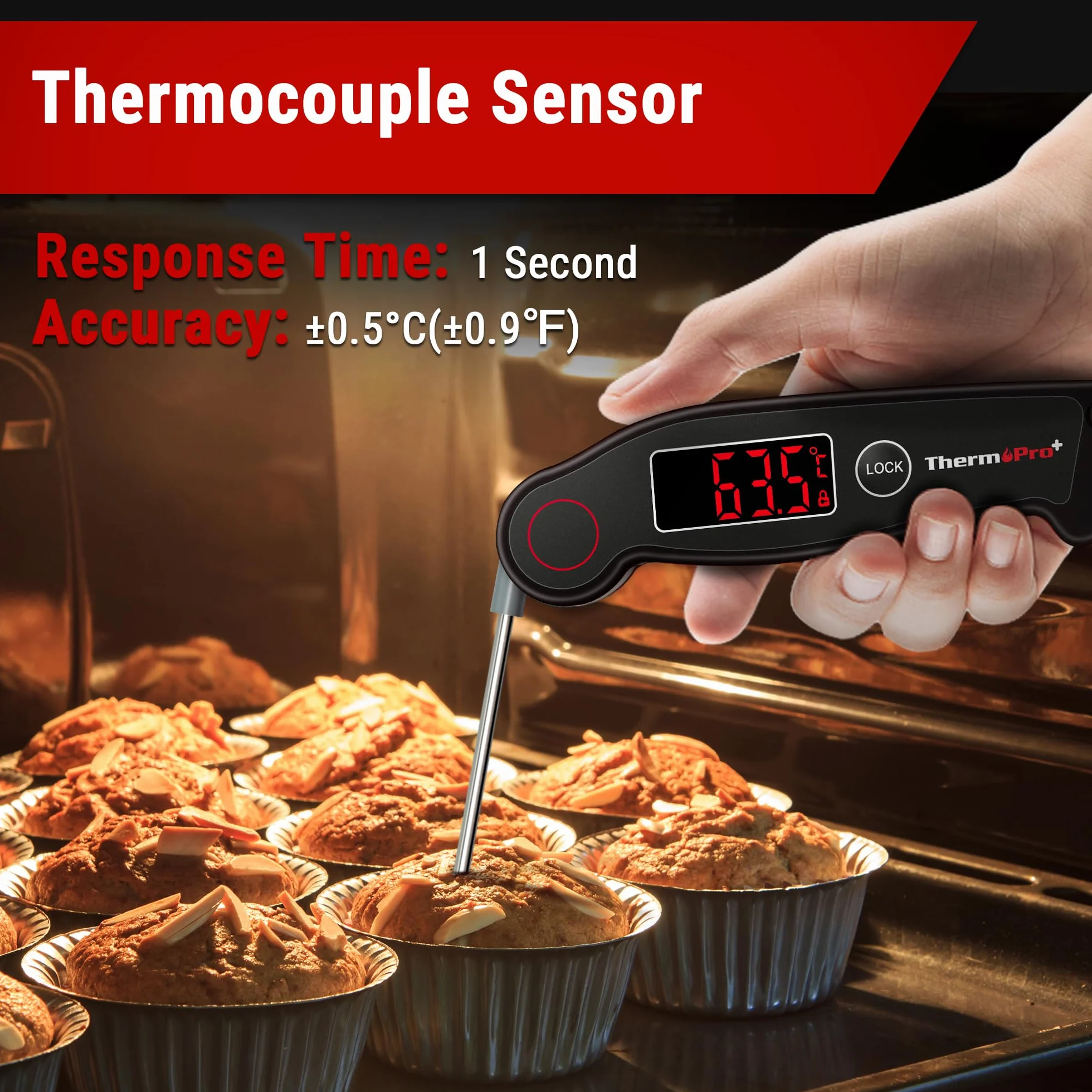 ThermoPro TP19 IP65 wodoodporny termometr do mięsa ±0,5℃ precyzyjny termometr kuchenny 2-3s czas reakcji termometr do pieczenia termometr wkłuwany do pieczenia, wina, BBQ czarny