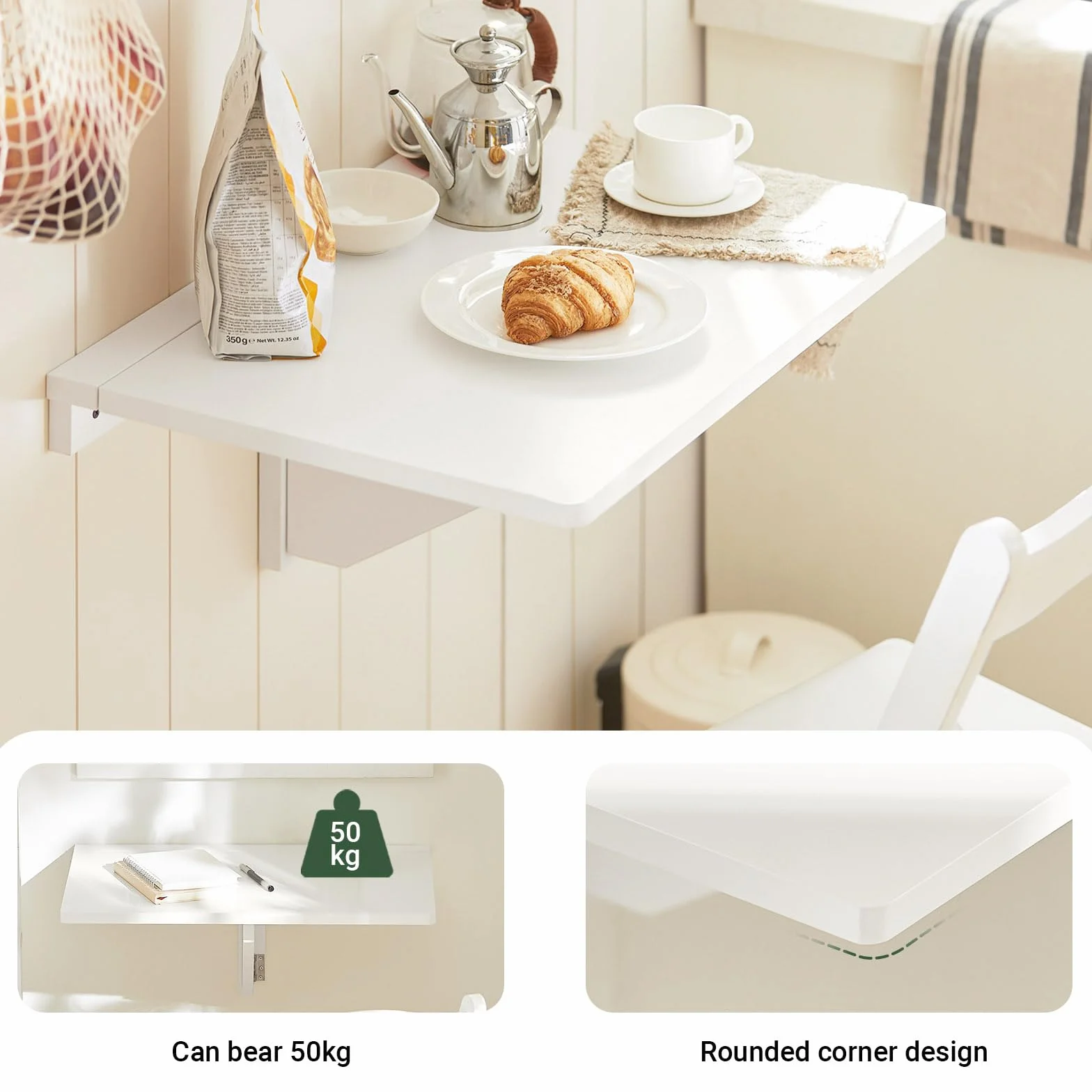 SoBuy Składany Stół Ścienny Rozsuwany 60x40cm Biały FWT03-W