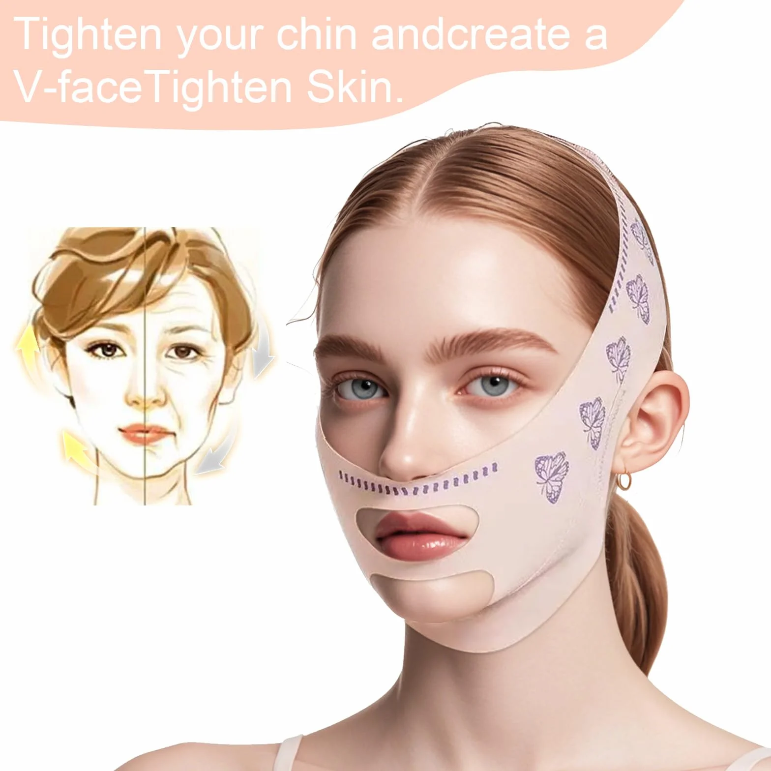 V Maseczki na twarz, Beauty Face Sculpting Sleep Mask V Line Lifting Maska Wielokrotnego użytku Reduktor podwójnego podbródka Pas na szczupłość twarzy na poprawę luźnej skóry twarzy Poprawa morfologii
