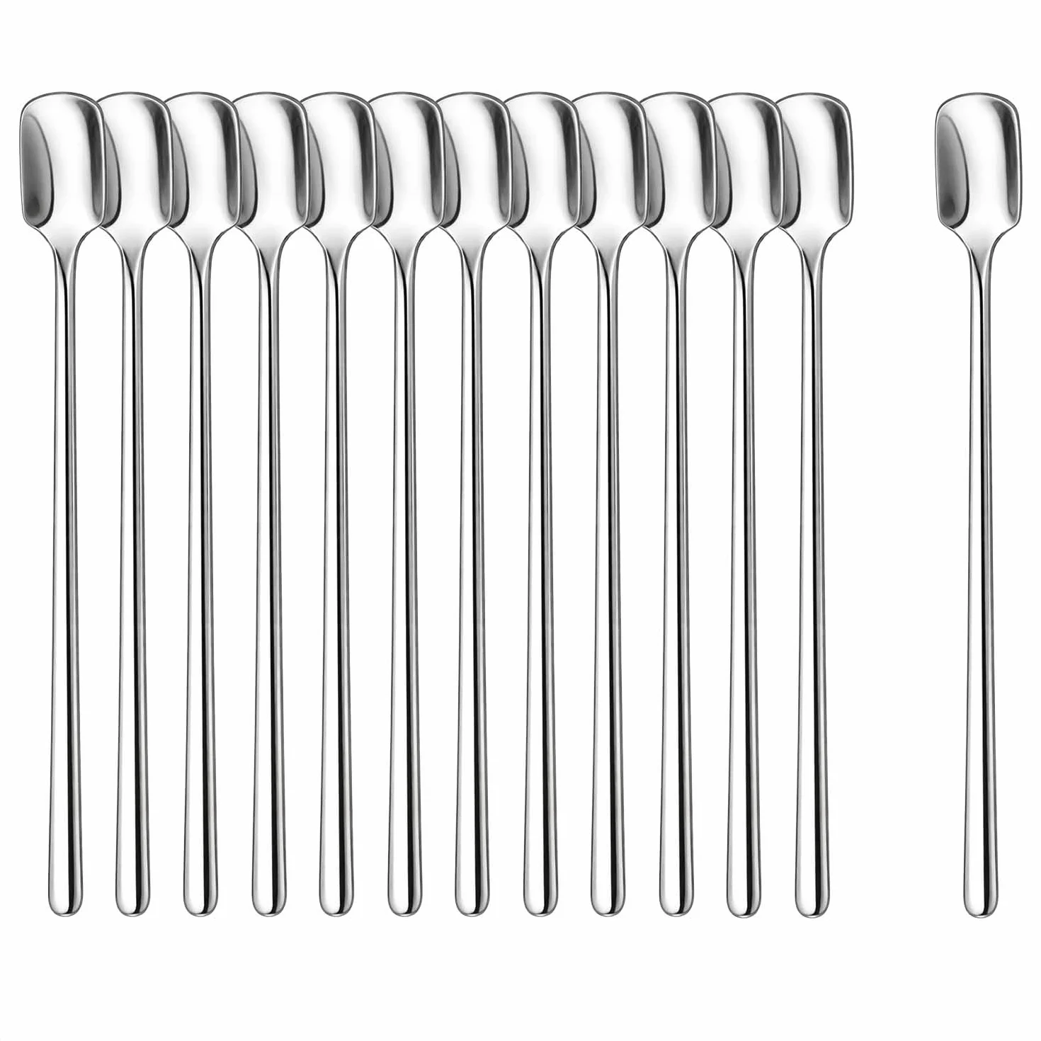 COM-FOUR® 12-częściowy zestaw łyżek - łyżka do mieszania z długim uchwytem, łyżka do resztek, łyżeczka do kawy, łyżka deserowa, łyżka koktajlowa (12 sztuk, łyżki do mieszania 17cm)