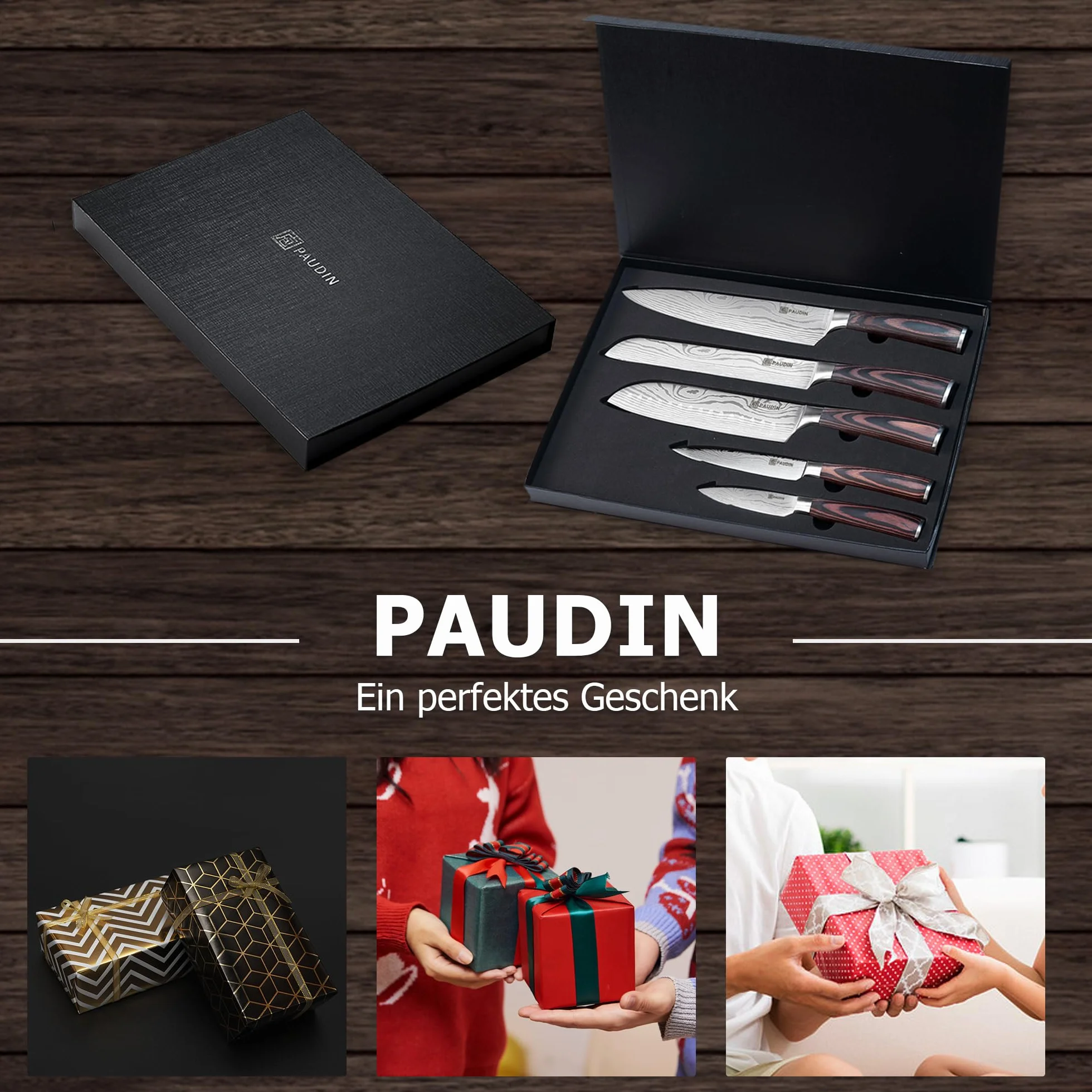 Paudin Profesjonalny zestaw noży kuchennych 5 szt. japońskich ze stali nierdzewnej Santoku