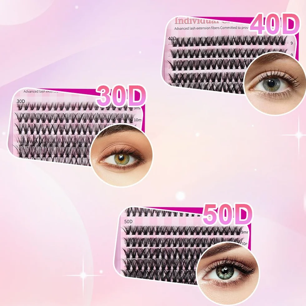 Aomig Zestaw do przedłużania rzęs, 640 kępków sztucznych rzęs w kępkach, objętość rosyjska, z pęsetą, naturalne D Curl, 9-16 mm, indywidualne