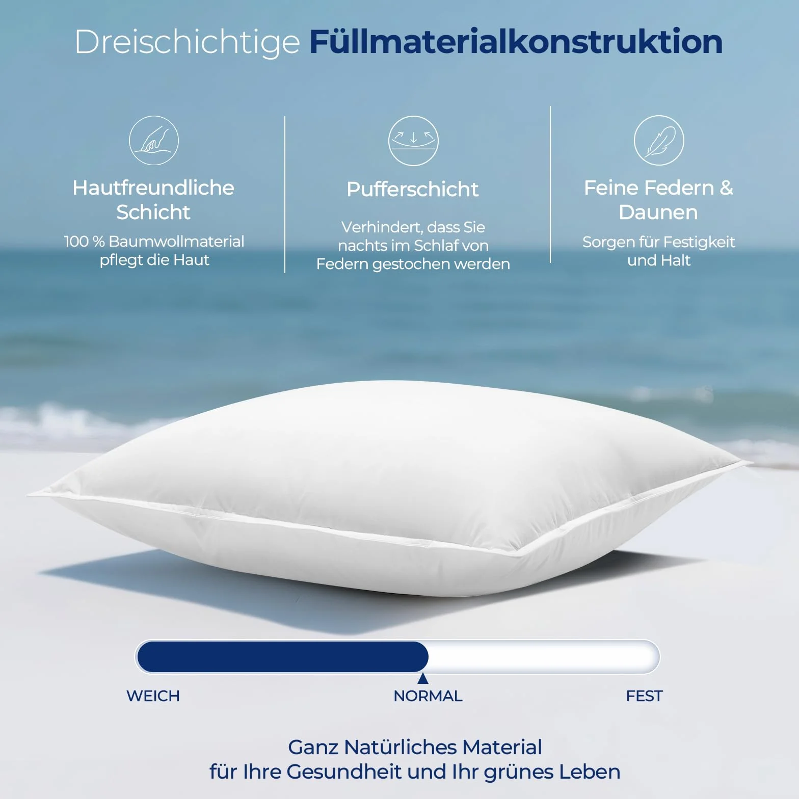 Homyrium Poduszka puchowa 50 x 75, zestaw 2 szt., poduszka 50 x 75, 3-komorowa, 100% puch i pierze, jakość hotelowa, 100% bawełniana poszewka, certyfikat Ökotex (940 g, 2 sztuki)