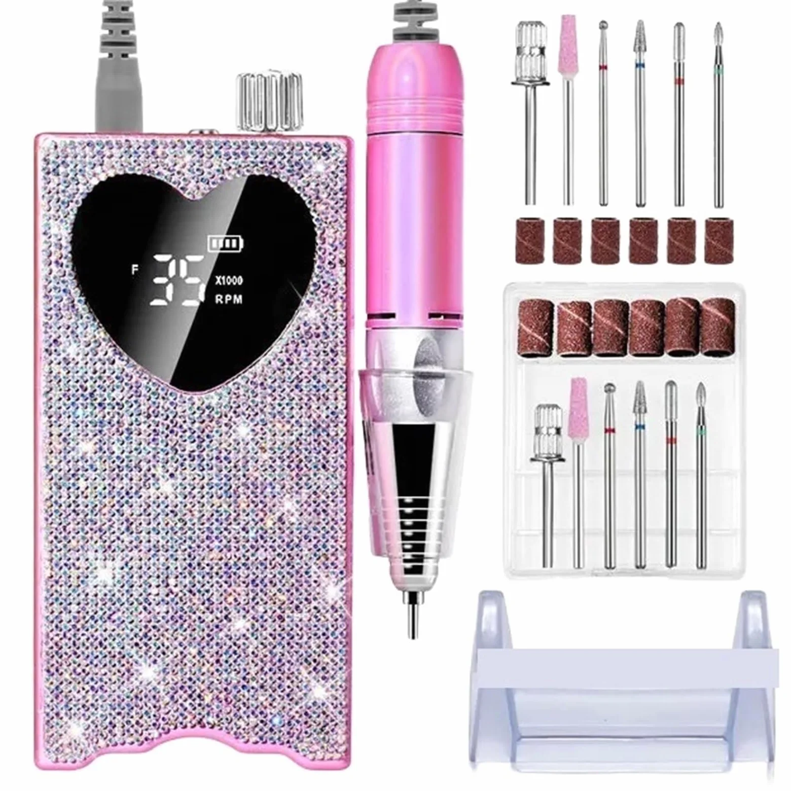 Akumulatorowa lampa UV LED do paznokci o mocy 96 W i frezarka z diamentowym wzorem w kształcie serca polerowania suszenia manicure Praktyczny(Nail Drill)