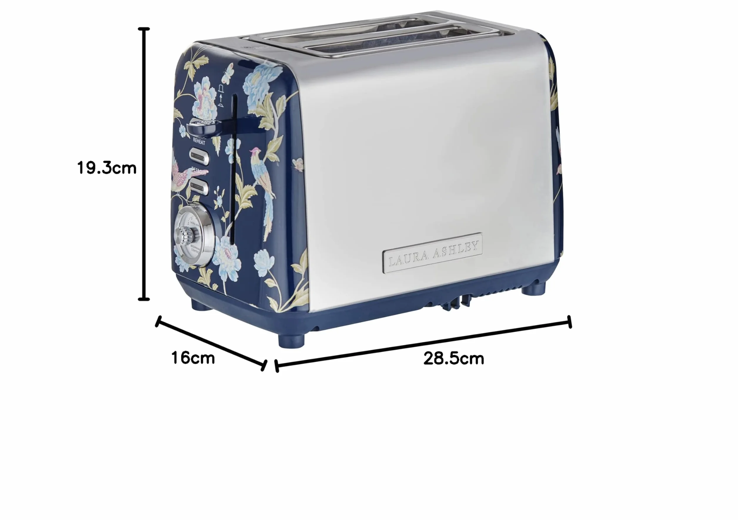 Laura Ashley Toster 2 Kromki z Regulowanym Trybem Podgrzewania, Rozmrażania i Ponownego Podgrzewania Elveden Navy