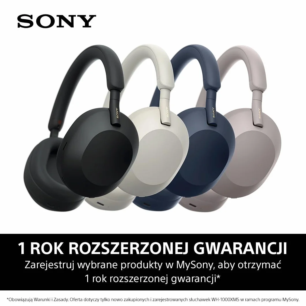 Sony WH-1000XM5 ANC Bezprzewodowe Słuchawki Nauszne z Redukcją Hałasu, Bluetooth, Clear Call Quality, Hi-Res, Do 30H Baterii, Szybkie Ładowanie, Alexa i Google Assistant, IOS i Android - Czarne