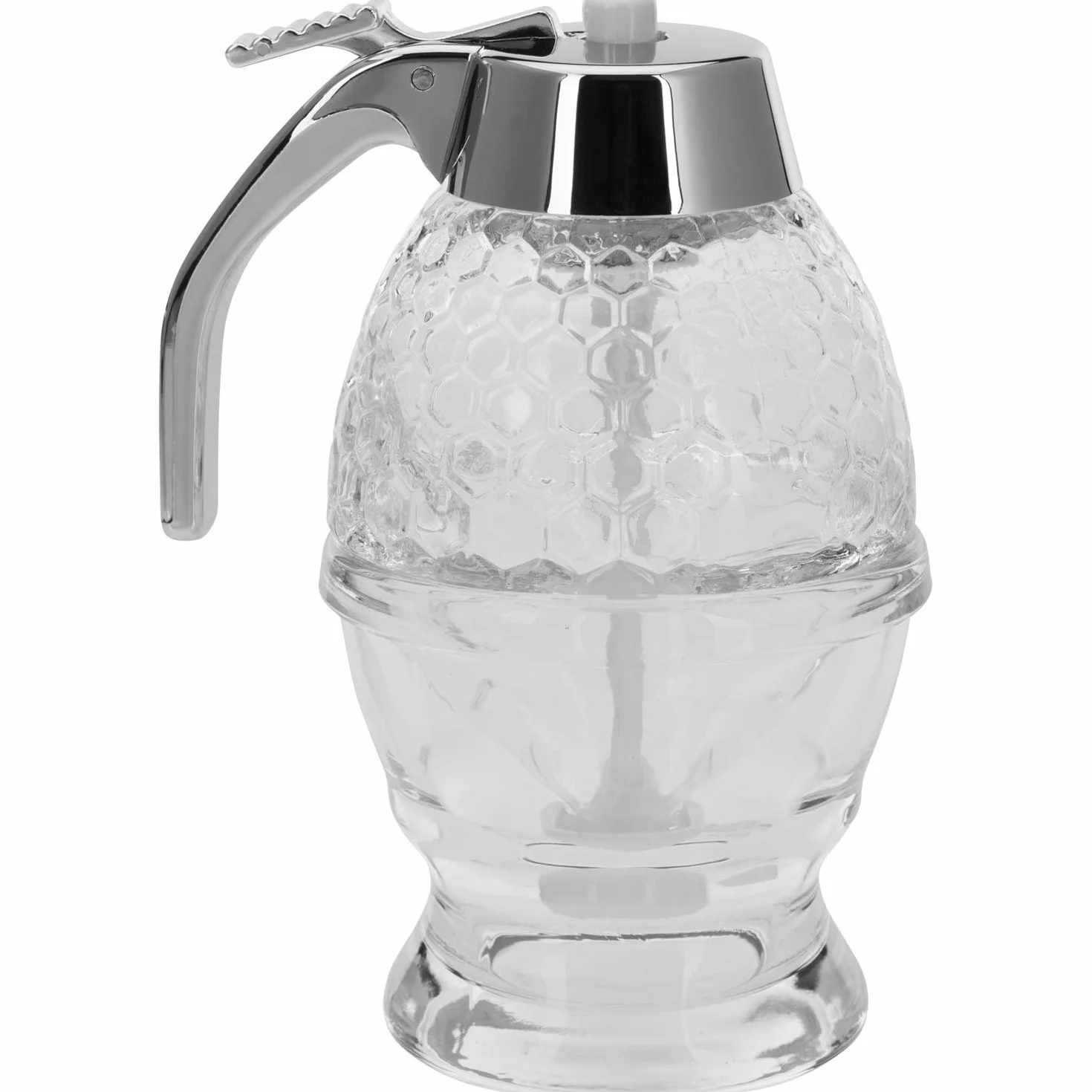 Westmark Dozownik do miodu 200 ml, Szkło/Tworzywo sztuczne, Wzór plastra miodu, Przezroczysty/Srebrny