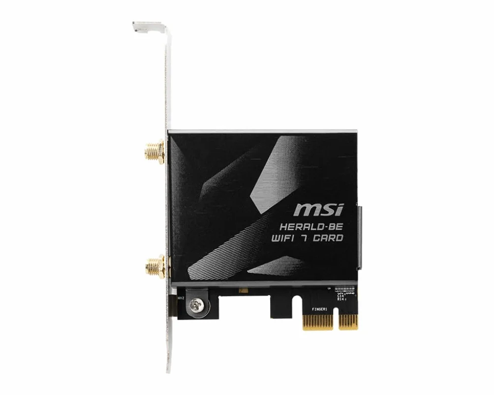 MSI Herald-BE WI-FI 7 MAX (Wi-Fi 7, 802.11BE, Bluetooth 5.4, PCIe, technologia obsługi multi-link, antena zewnętrzna)