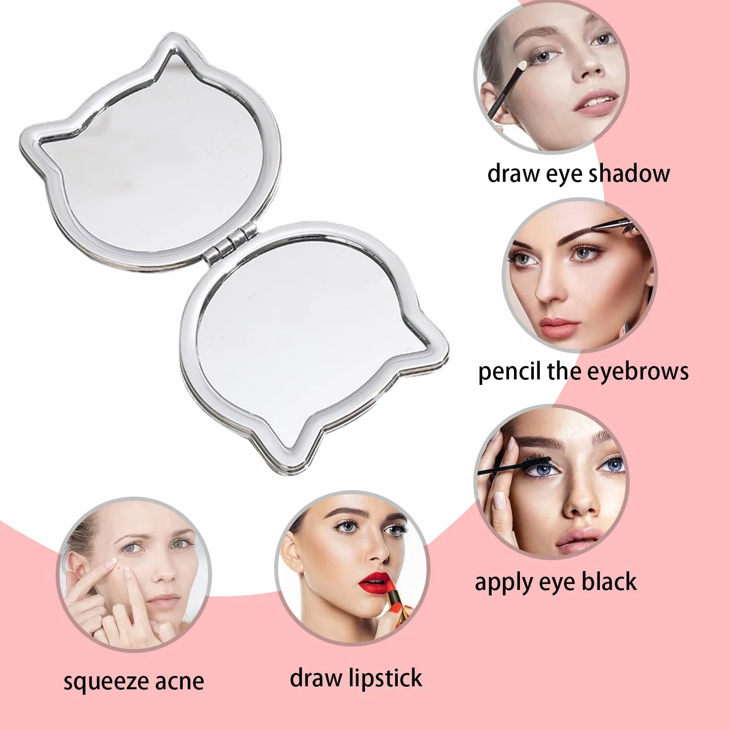 Miroir Maquillage Poche - Mini Pliable Grossissant, 7 x 7,5 cm, Łatwy Transport. Meilleurs Cadeaux Do Garçons Et Filles (Różowy)