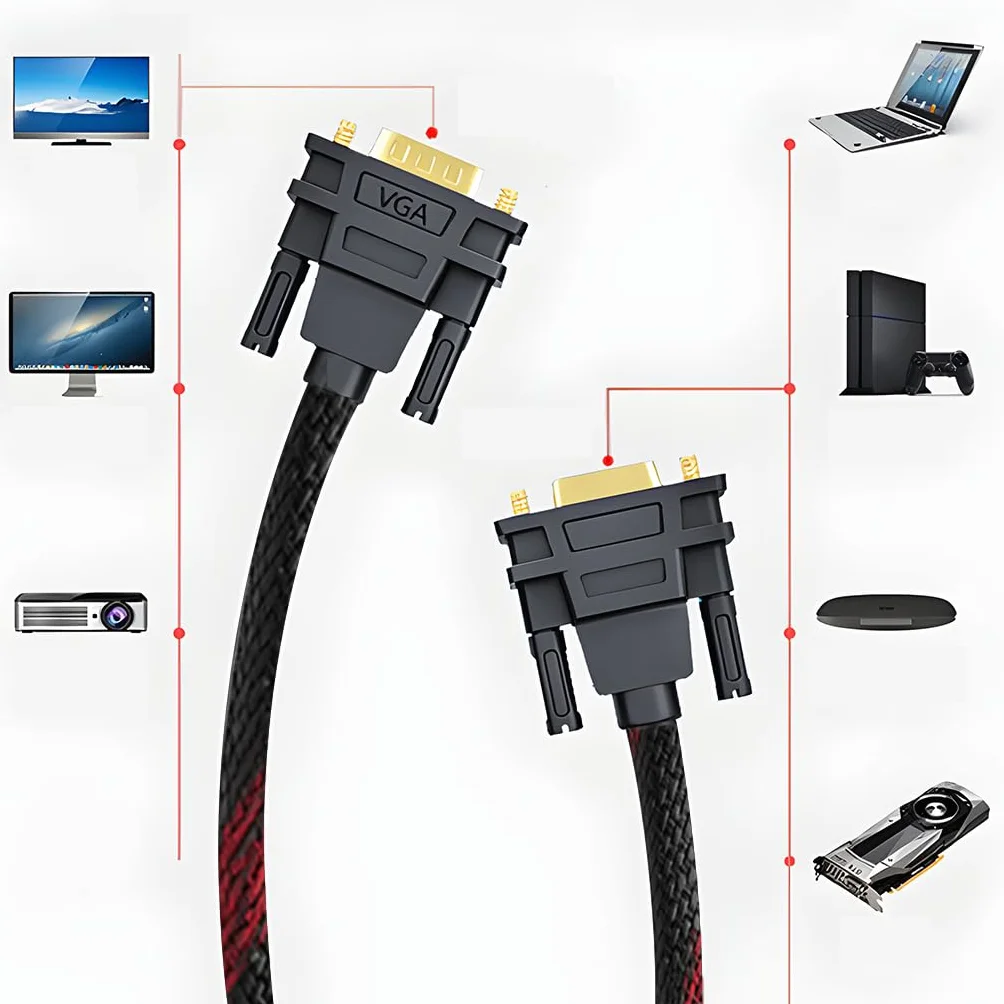 Retoo Kabel DVI-I na VGA Dual Link 24+5 pin do VGA Adapter Wtyk DVI Kabel Przewód do Monitora PC HDTV DVD Czarny