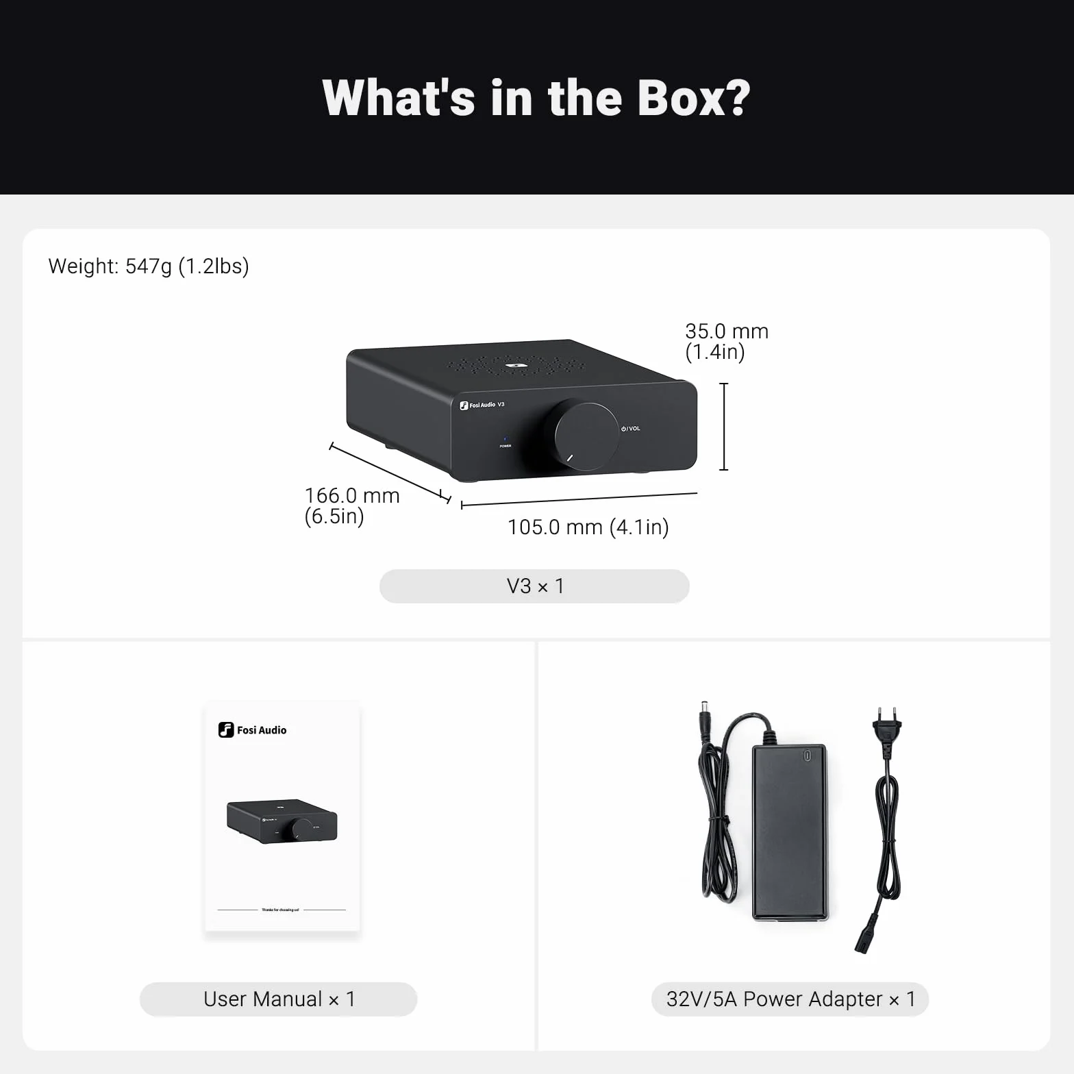 Fosi Audio V3 Wzmacniacz Stereo Domowy Sprzęt Audio 300W x2 Moc TPA3255 Mini Głośnik Klasy D Wzmacniacz 2.0CH Komponent Audio do Pasywnych Głośników Regałowych Zestaw Kina Domowego z Zasilaczem 32V