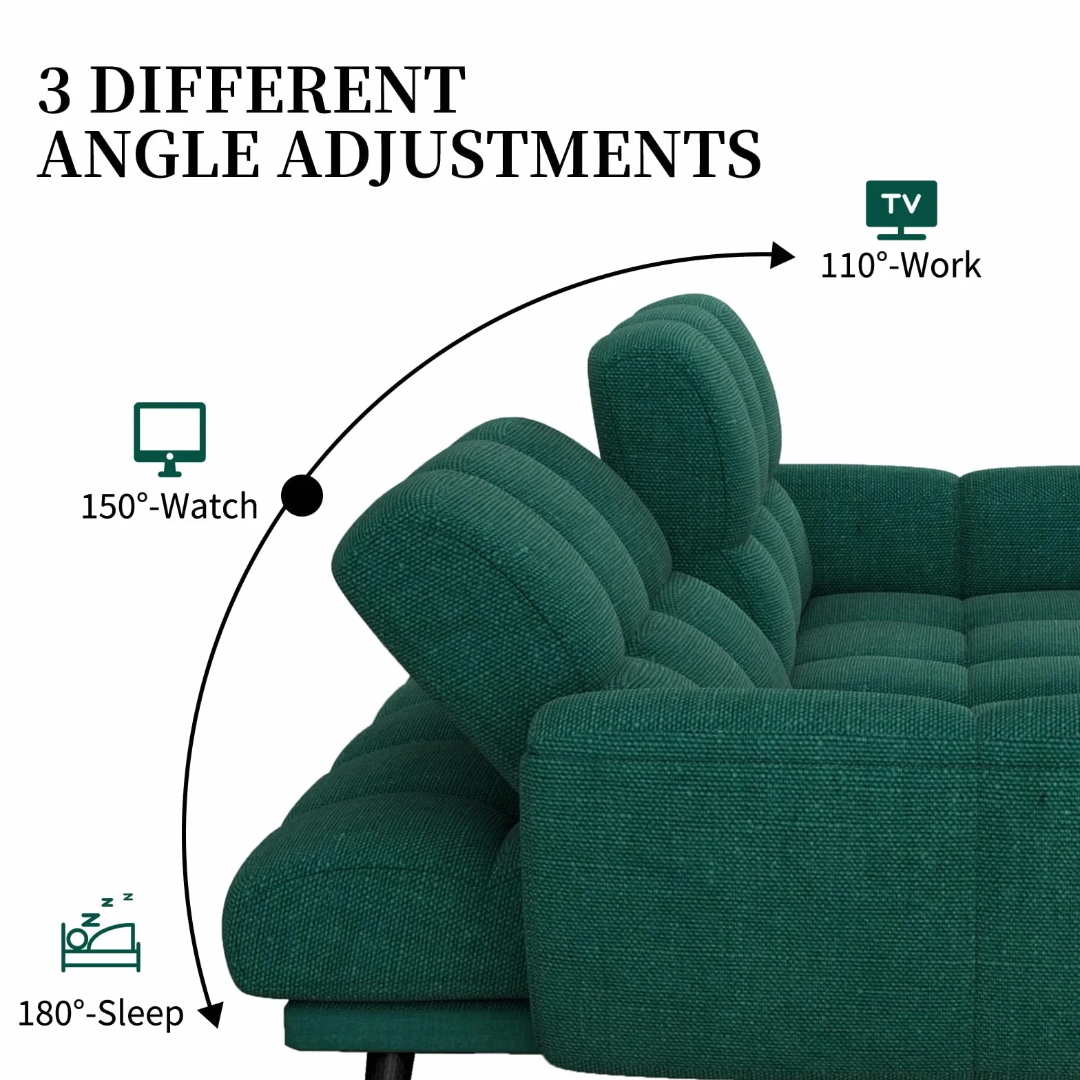 JIEXI Futon 195cm Modern Linen Sofa Bed with Adjustable Backrests Yellow 4 in 1 Convertible