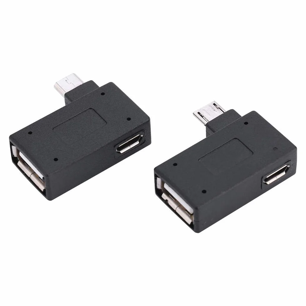 2 szt. 90 stopni USB 2.0 OTG adapter host, żeński na męski adapter micro OTG prawy kąt lewy adapter OTG zasilacz z portem zasilania USB