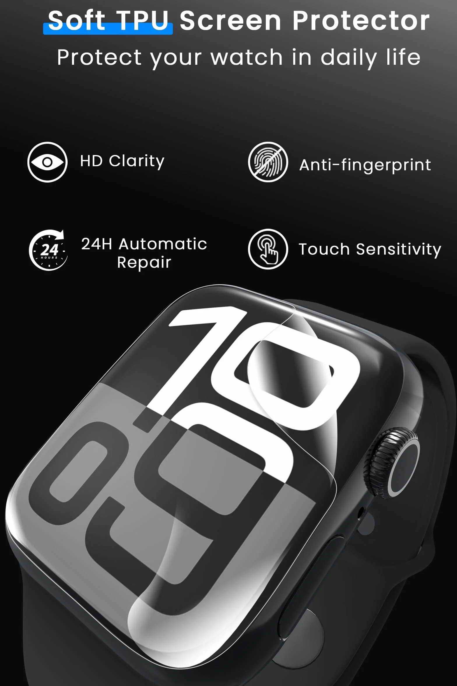 Ochronnik ekranu dla zegarka Apple Watch serii 10 (46 mm) Smartwatch, samouzdrawiająca elastyczna folia TPU z zestawem instalacyjnym, folia ochronna przed drapieżami HD Clear Soft Screen