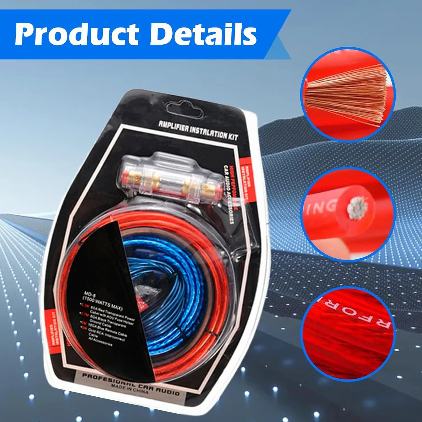 SPORWAY Zestaw kabli wzmacniacza samochodowego 10GA, zestaw kabli do wzmacniacza samochodowego 1500 W, zestaw kabli do wzmacniacza samochodowego, zestaw kabli do subwoofera, kabel audio