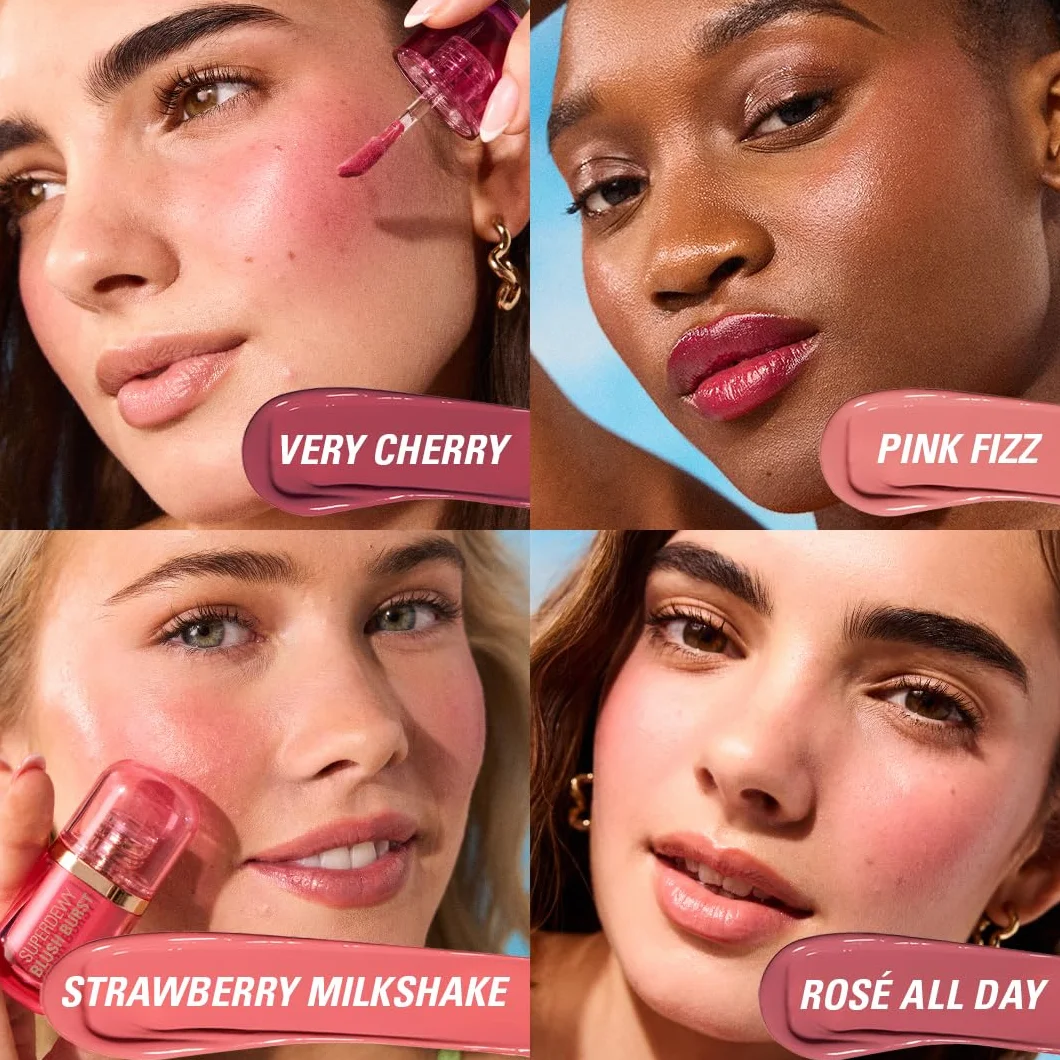 Revolution Superdewy Liquid Blush Burst – płynny róż do policzków z peptydami i kwasem hialuronowym, wegański, Rose All Day Dusty Pink 4,2 ml
