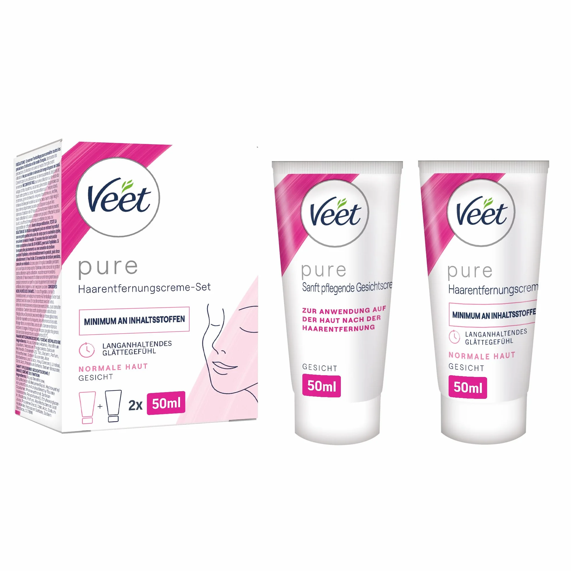 Veet Pure krem do depilacji twarzy – do górnej wargi, policzków i brwi, skóry normalnej – 50 ml kremu do depilacji, 50 ml krem pielęgnacyjny i szpatułka