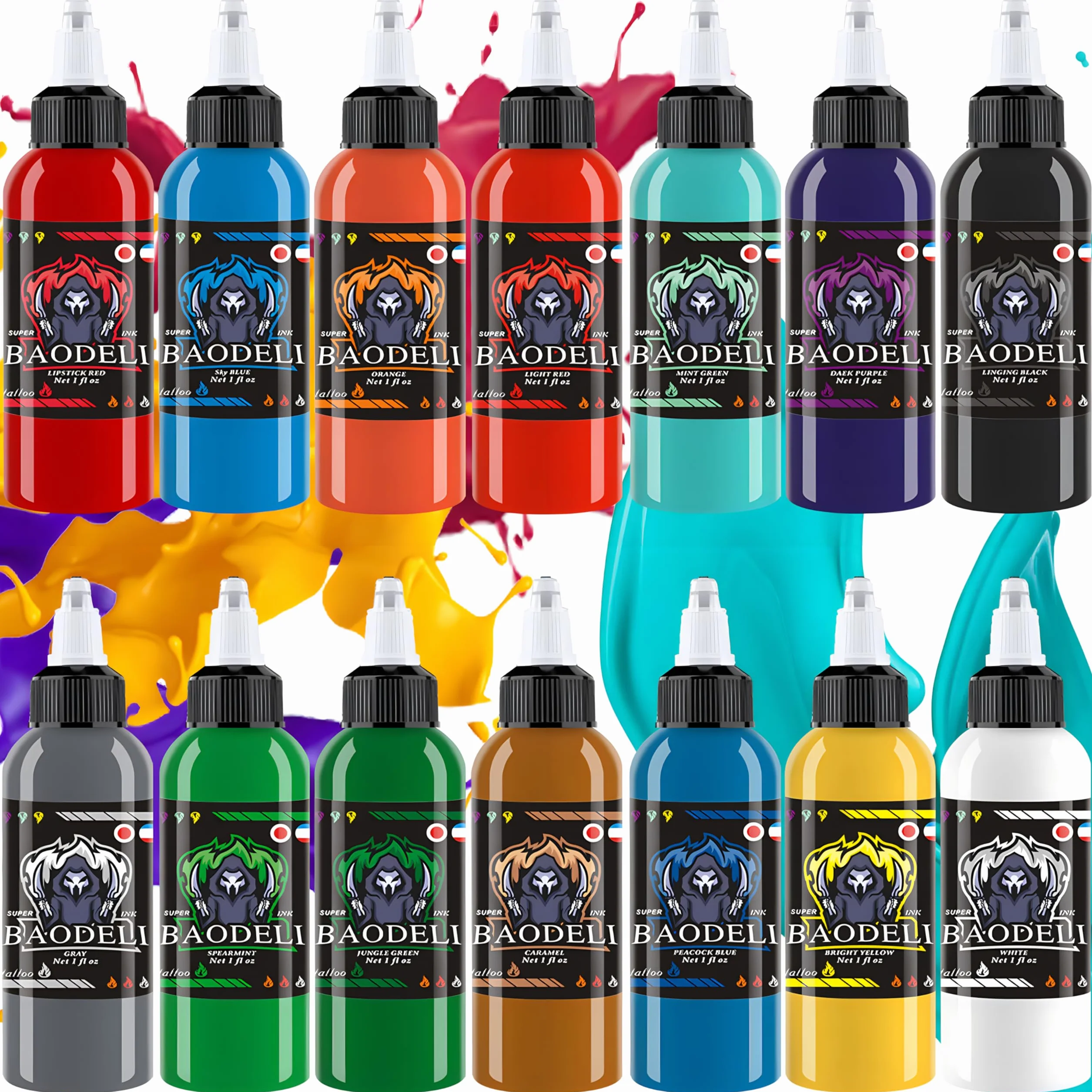 DLD Dazzling Vivid Color Tattoo Kit profesjonalny zestaw 14 butelek (1 oz pro) zestaw do tatuażu, standardowy zestaw pigmentów UE, 30 ml