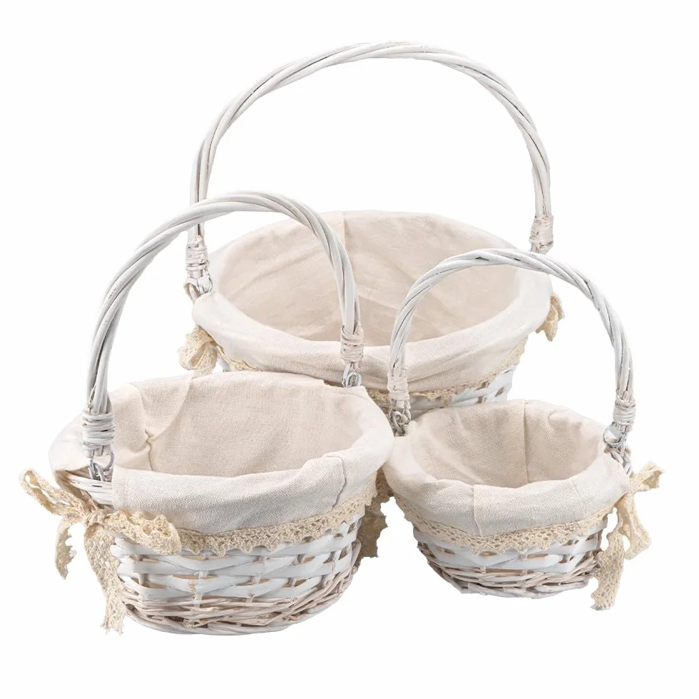 Kosze wiklinowe shabby chic drewniany kosz z tkaniną na kwiaty 3 rozmiary biały