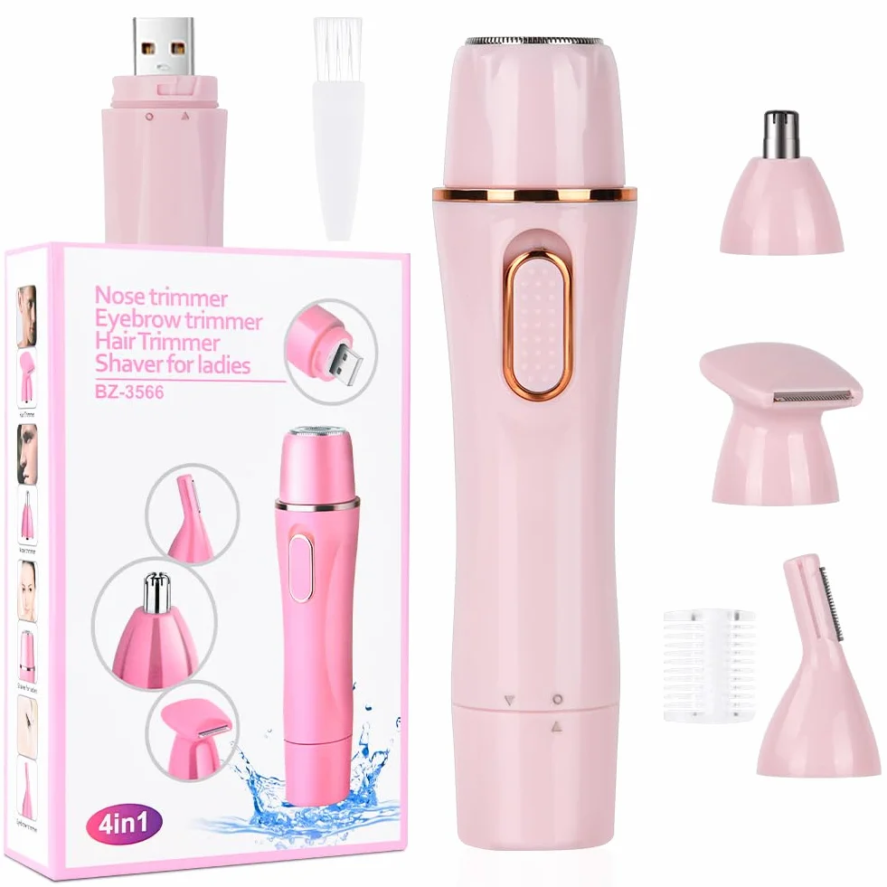 ACWOO Elektryczna golarka dla kobiet, 4 w 1, golarka na mokro i sucho, bezbolesna depilator do strefy bikini, pach, nóg, ramion i twarzy, wodoszczelna, ładowanie przez USB