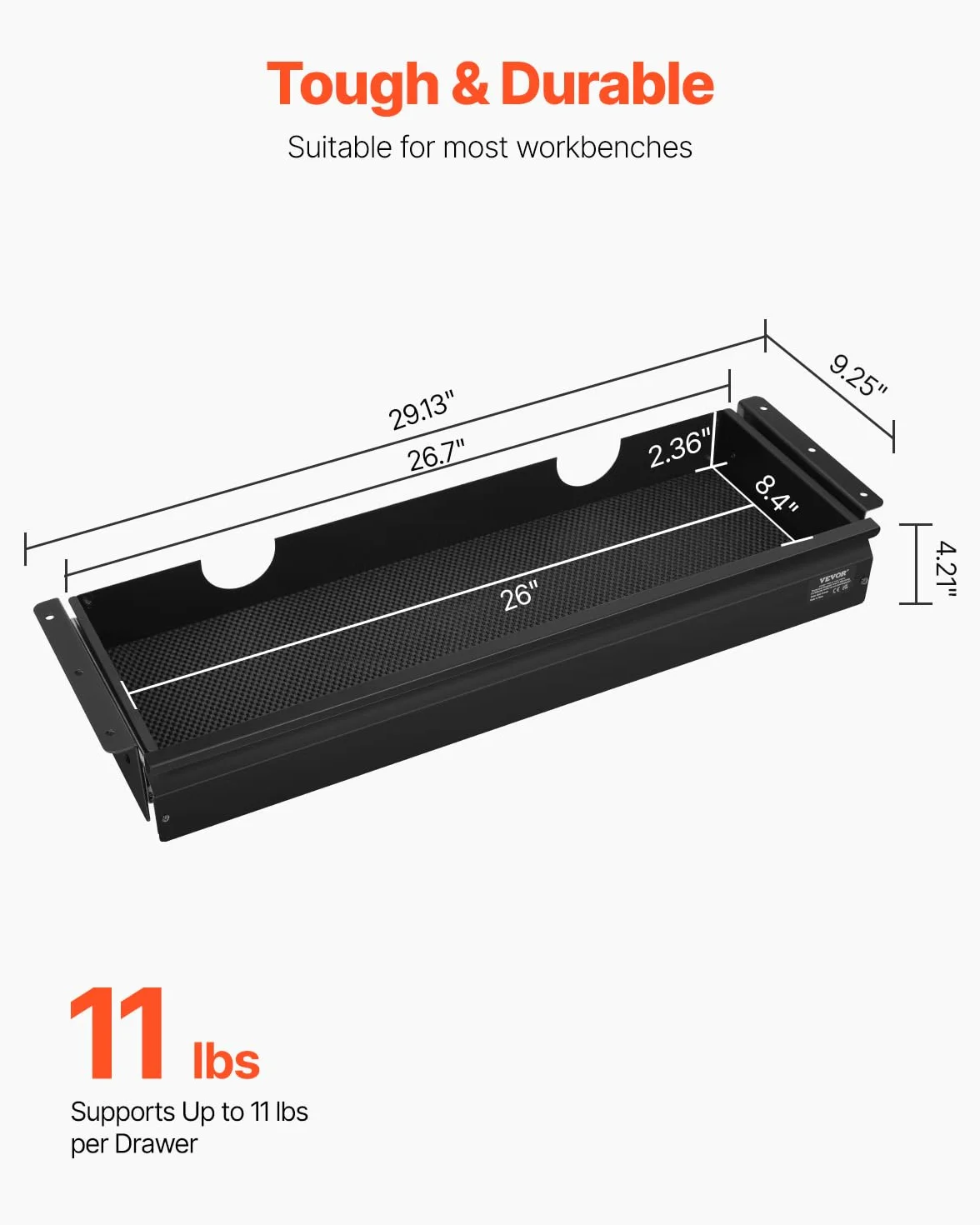 VEVOR Wysuwana szuflada pod biurkiem o szerokości 66 cm, montowany pod biurkiem, ukryty organizer do przechowywania, pod stołem, szuflada na ołówki do biura, domu, do siedzenia, stacji roboczej, 74 x