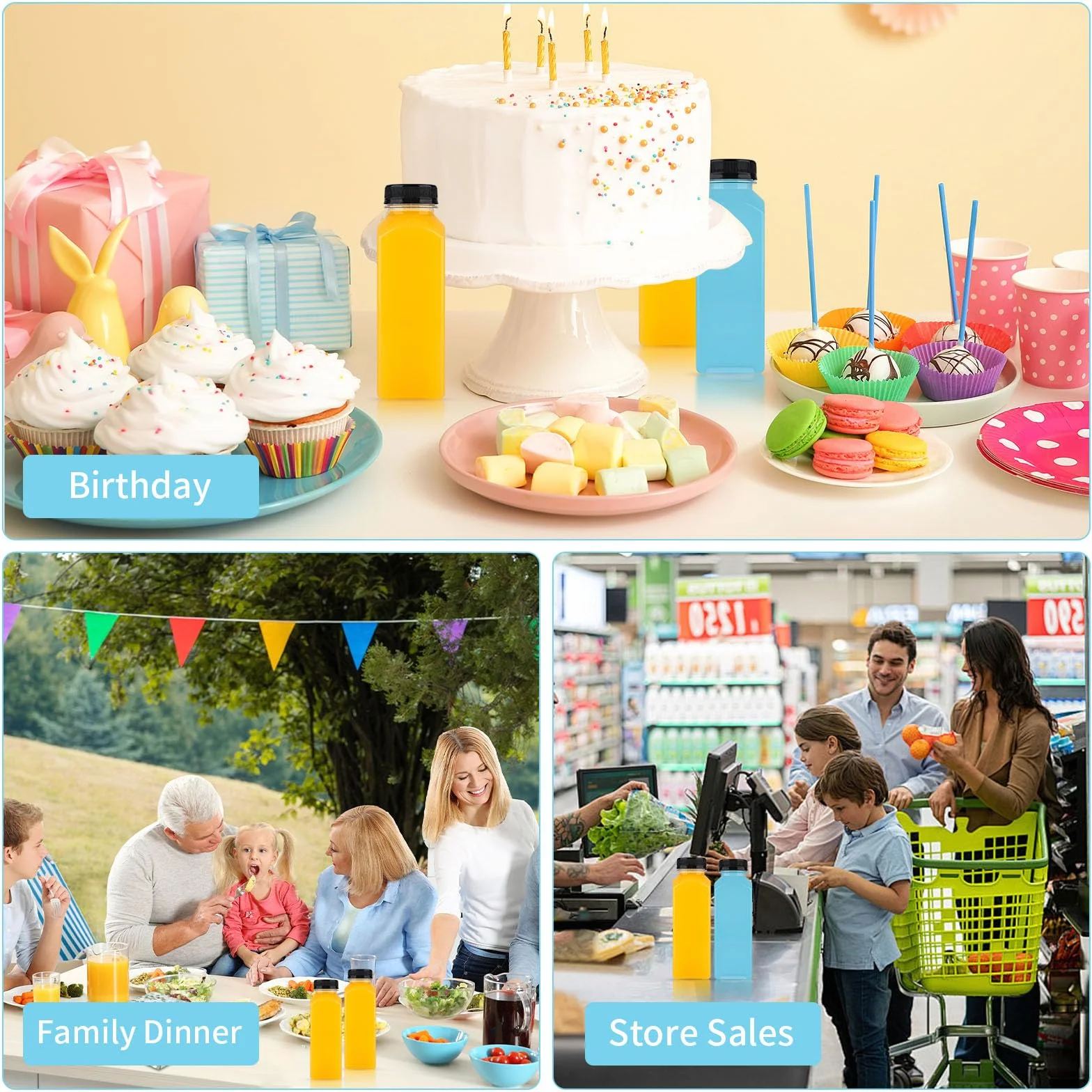 8 szt. 400 ml butelki do napełniania, puste plastikowe butelki do napełniania, wielokrotnego użytku, z tworzywa sztucznego, do smoothie, do napełniania, przezroczyste, do lodówki, sokowirówki, wody,