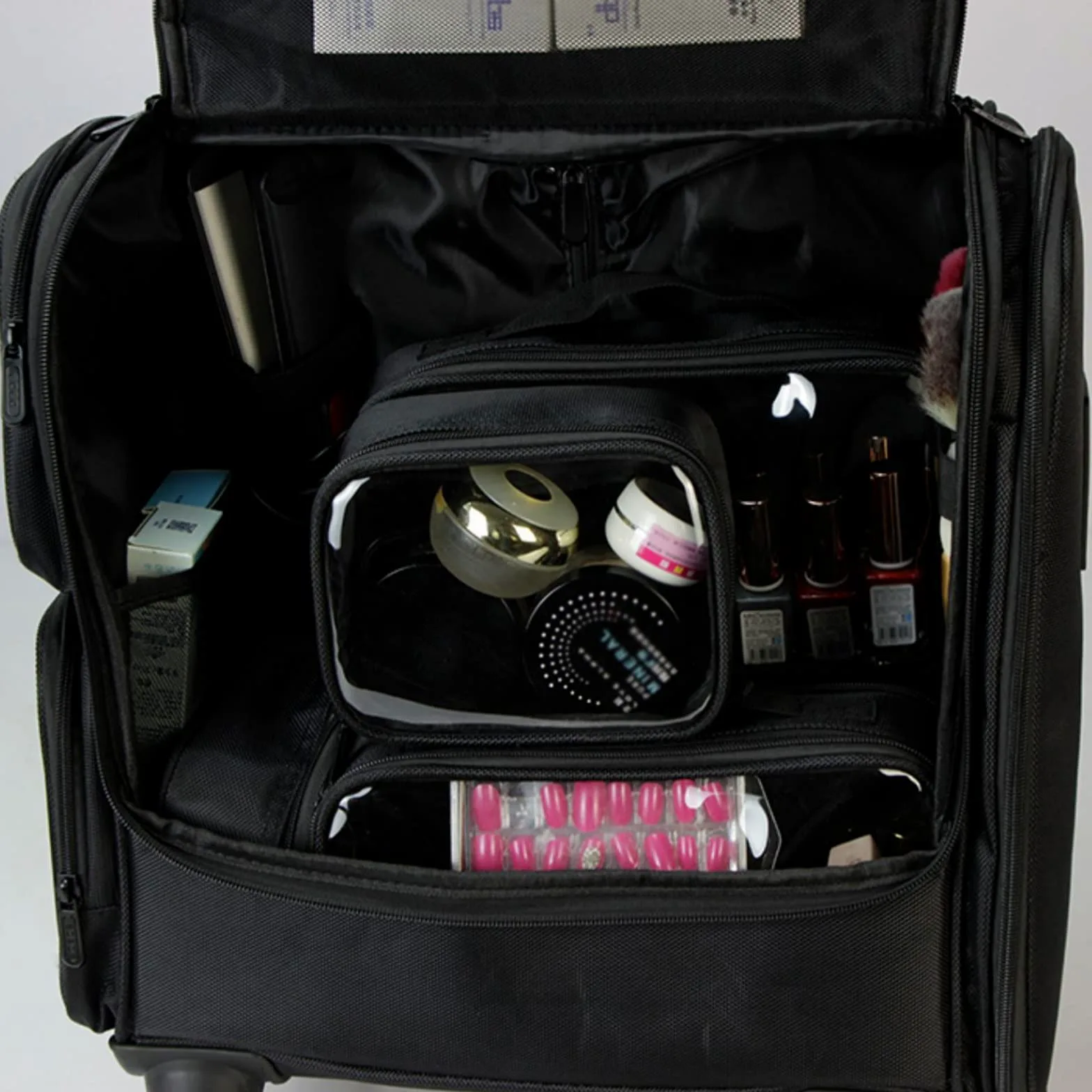 Kosmetyczka na kółkach z tkaniny Oxford, przenośna kosmetyczka podróżna Beauty Box, na zestaw szczotek do włosów i kosmetyków, kosmetyczka z kółkami, walizka na kosmetyki na kółkac