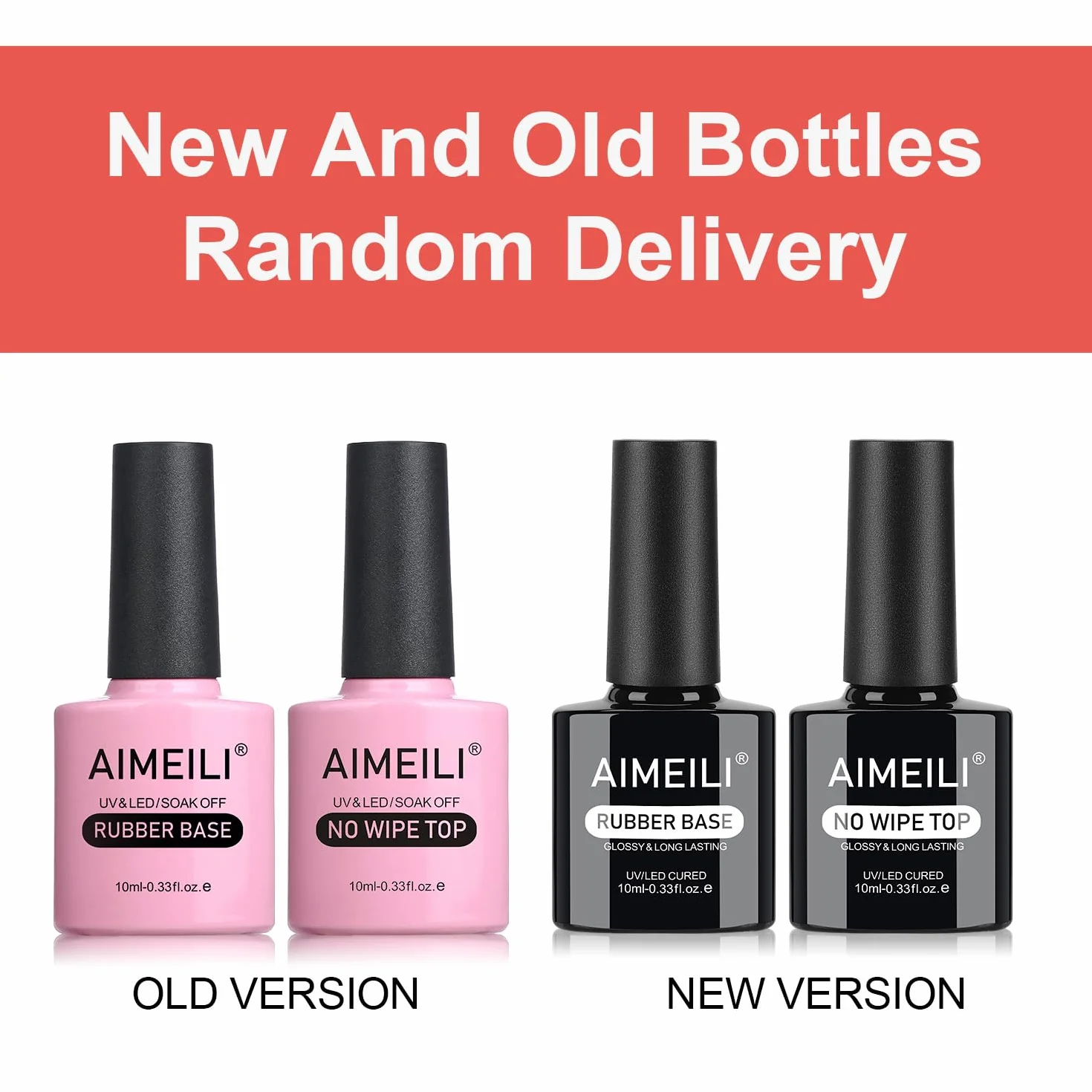 AIMEILI Top Coat No Wipe i 5 w 1 gumowy żel bazowy do paznokci, 2 x 10 ml