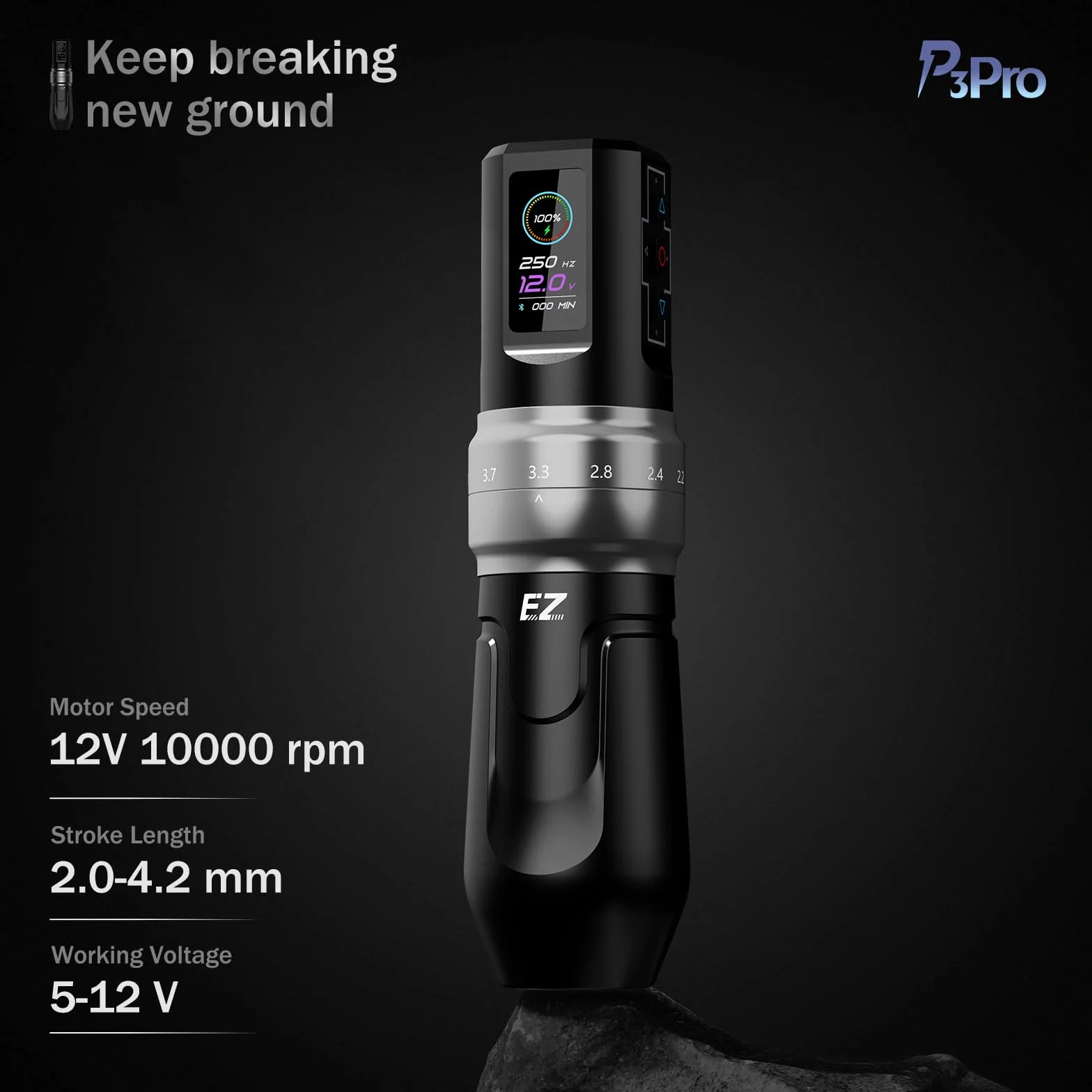 EZ P3 Pro Bezprzewodowa Maszynka do Tatuażu - 6 Uderzenia 2.0, 2.4, 2.8, 3.3, 3.7, 4.2mm Bluetooth Długopis do Maszynki do Tatuażu z 1600mAh Zasilanie Bateryjne (Czarny Połysk)