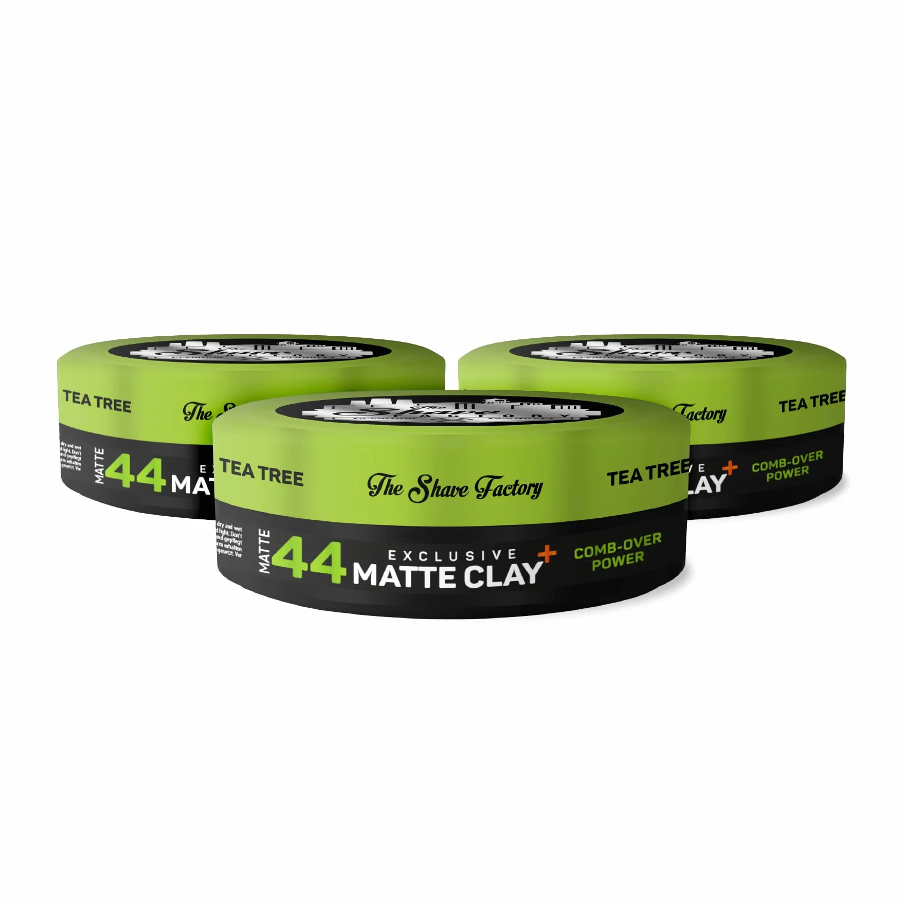 The Shave Factory Ekskluzywna matowa glina 150 ml, 44 grzebienie, z drzewem herbacianym dodatkowym uchwytem