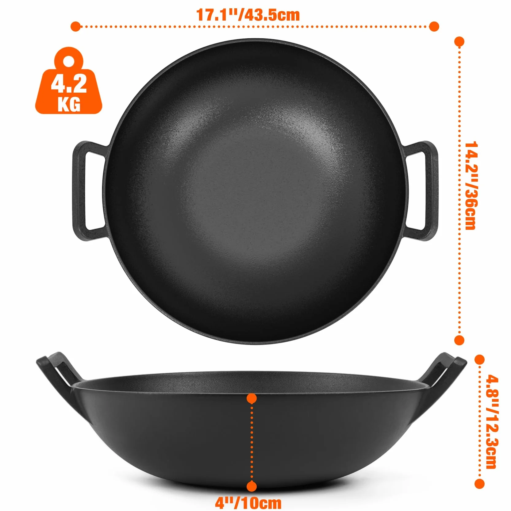 onlyfire Wok żeliwny, Ø36 cm Patelnia wok z uchwytem, patelnia żeliwna do systemu Weber Gourmet BBQ, pasująca do systemów Weber Spirit II i Genesis II GS4, patelnia do grillowania BBQ