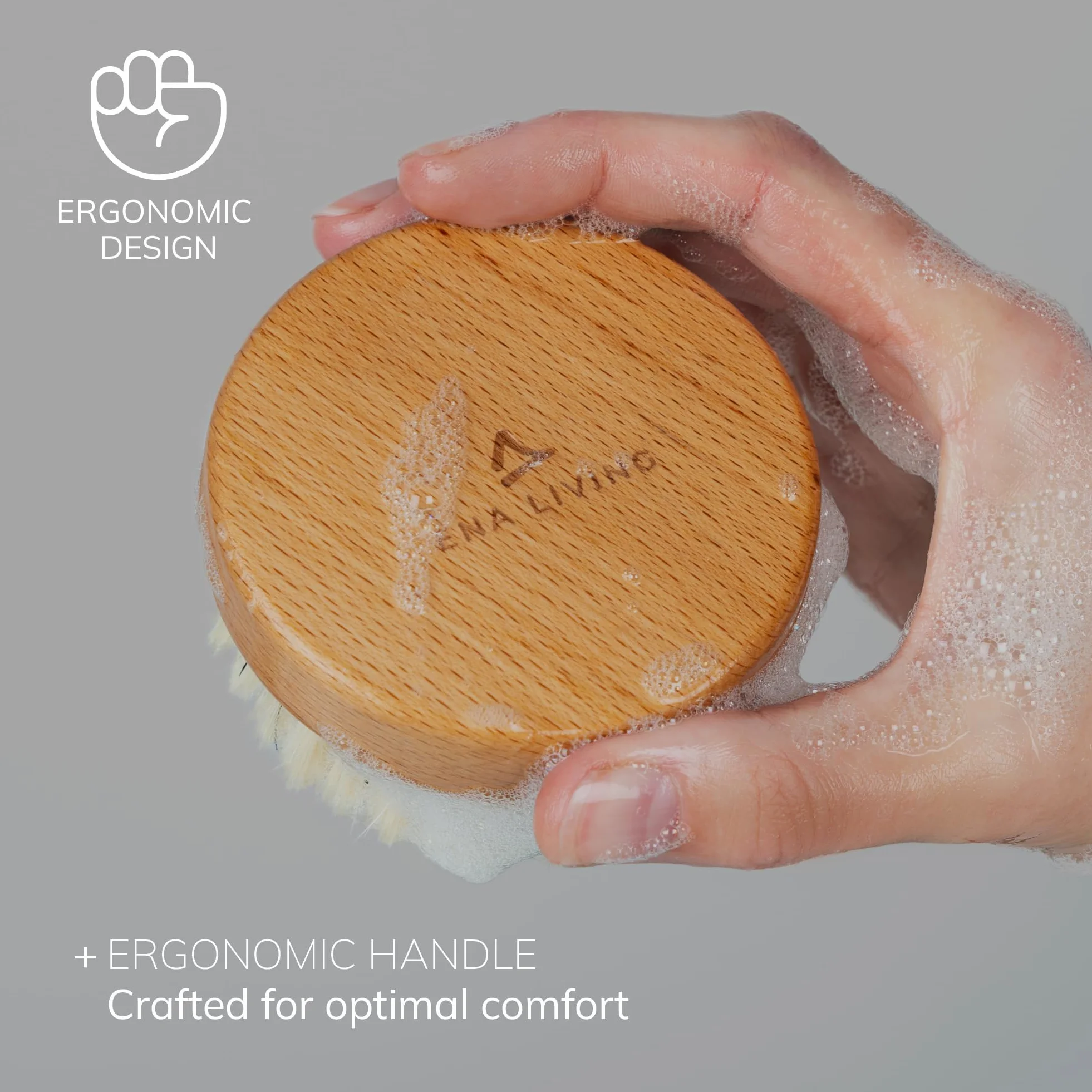 ENA Living Szczotka do ciała, drewniana szczotka do kąpieli, peeling do ciała, szczotka pod prysznic, niezbędne akcesoria kąpielowe, peeling do ciała, do usuwania martwego naskórka i wrastających