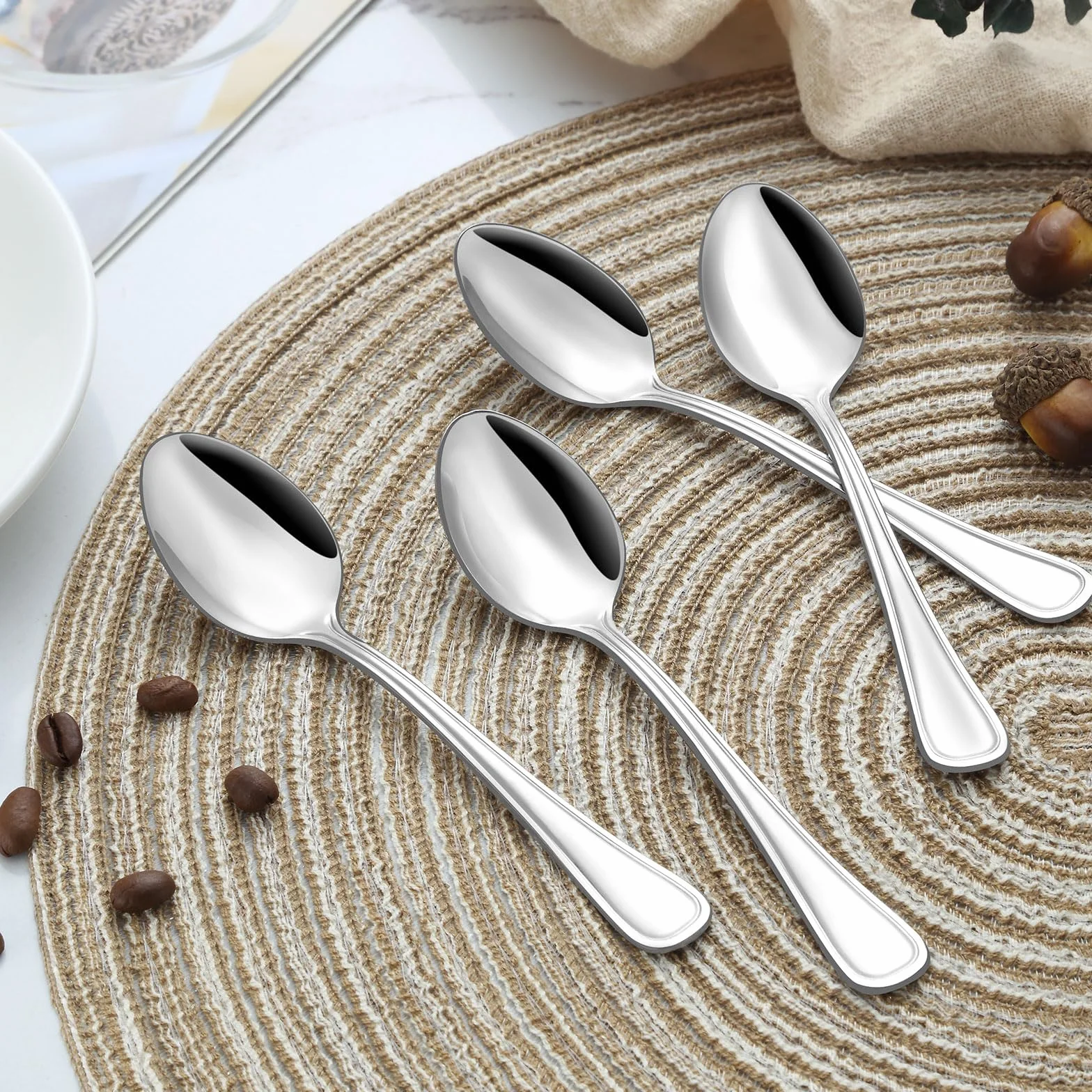 BEWOS - 24-sztukowy zestaw łyżek do herbaty, ilyżki do kawy z nierdzewnej stali o długości 13,7 cm (5,4 cali), ilyżki do espresso, ilyżki do deseru, małe ilyżki, z połyskującą powierzchnią