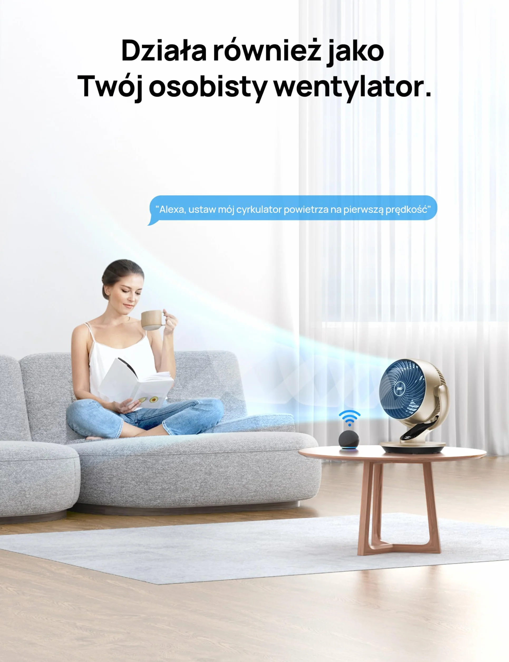 Dreo Lynx S Inteligentny wentylator stolikowy 28 dB 18 cm 4 prędkości 5 trybów timer 12h oscylacja 120° pilot sterowanie głosowe złoty