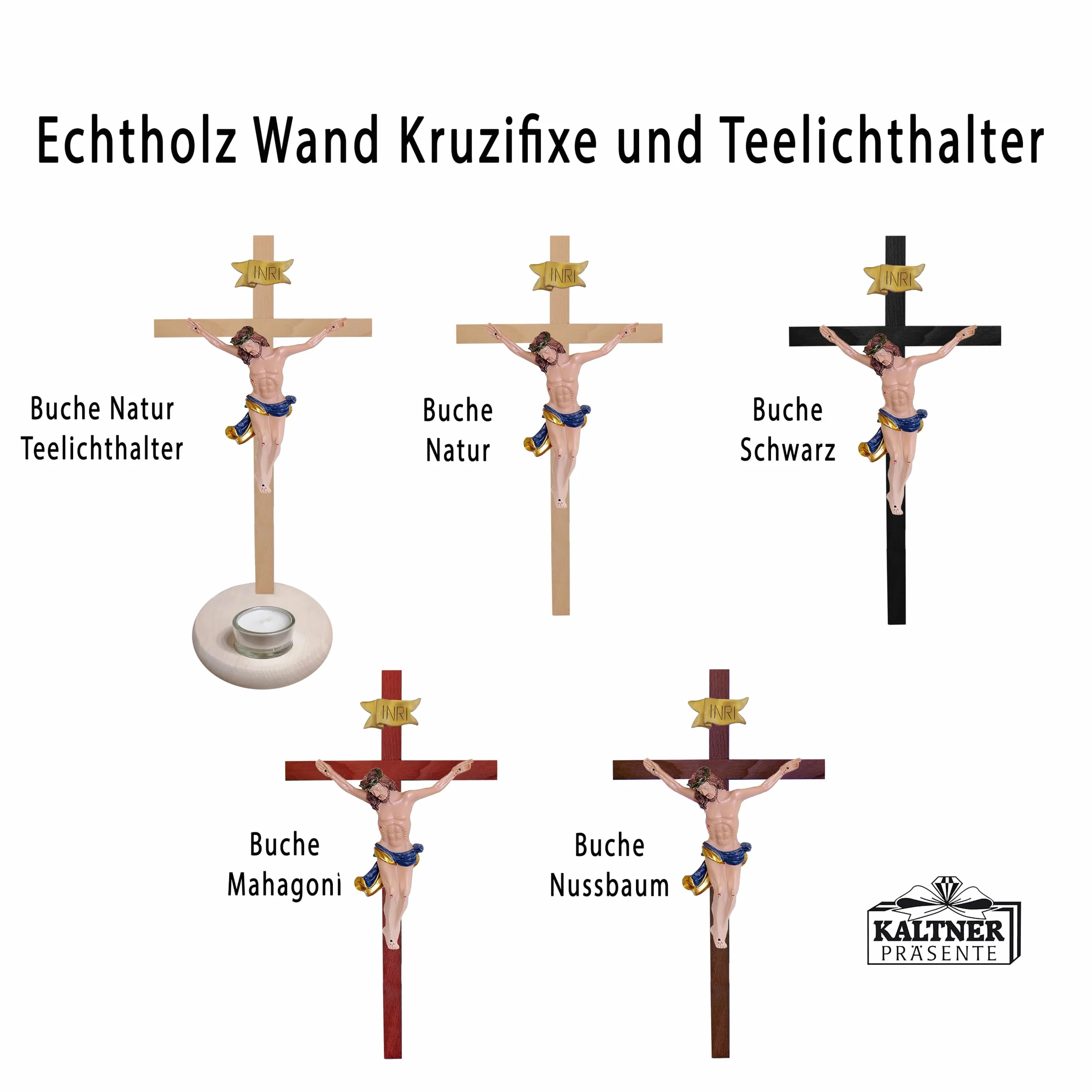 Kaltner Krzyż Ścienny Krucyfiks 53 cm Buk Czarny Figurka Jezus Chrystus Sztuczny Kamień Ręcznie Malowany